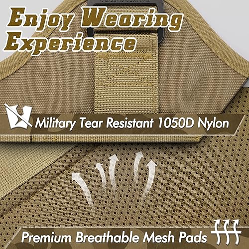 Miniatura 4 de PAWTRENDER Arnés táctico para perros grandes y medianos, sin tirones, chaleco de servicio ajustable con asa, arnés para perro K9 resistente para