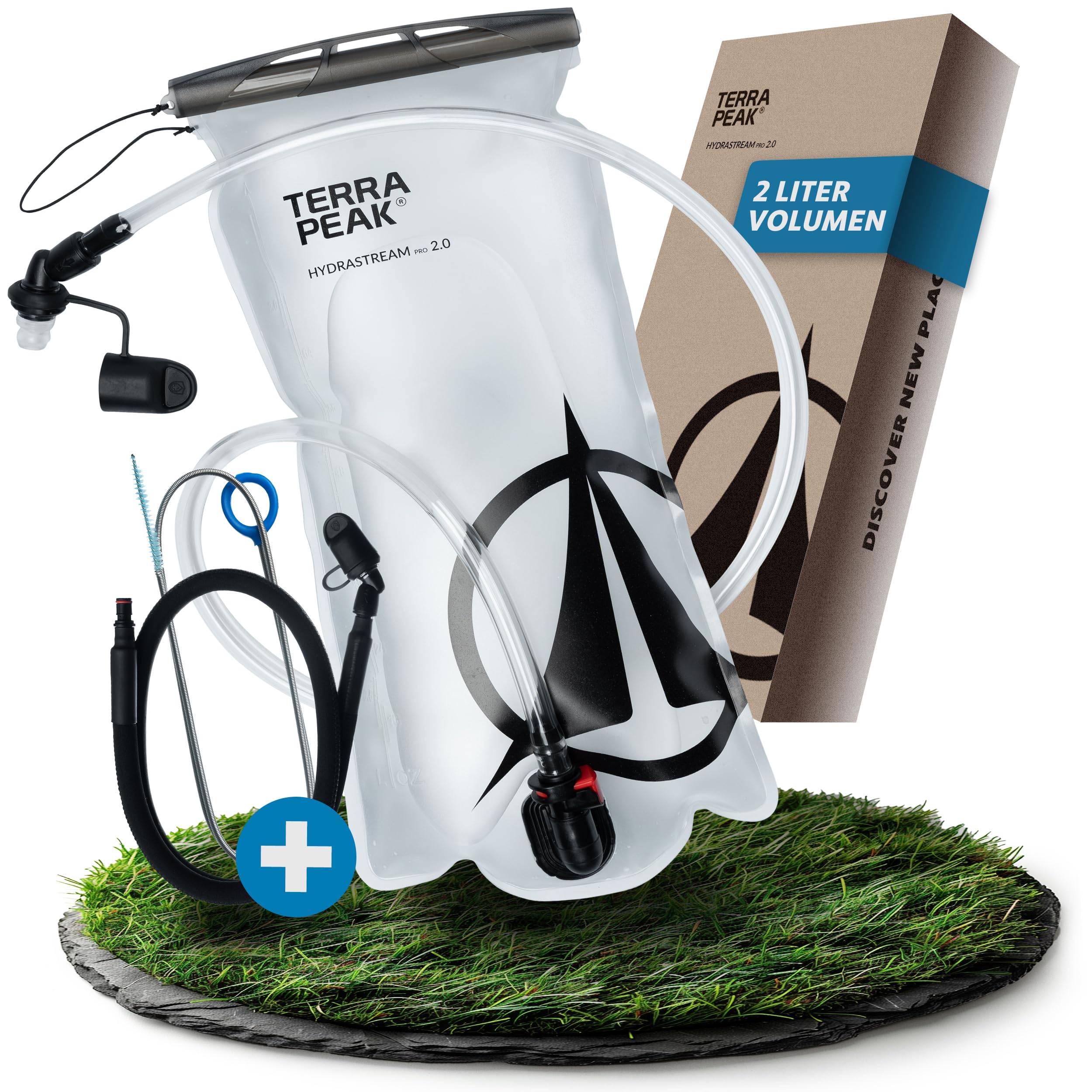 Terra Peak® Bukłak premium 2 l i 3 l z akcesoriami, lekki worek na napoje, system do plecaka, bukłak na wodę, nie zawiera BPA, do wędrówek, uniwersalnie kompatybilny z plecakiem turystycznym