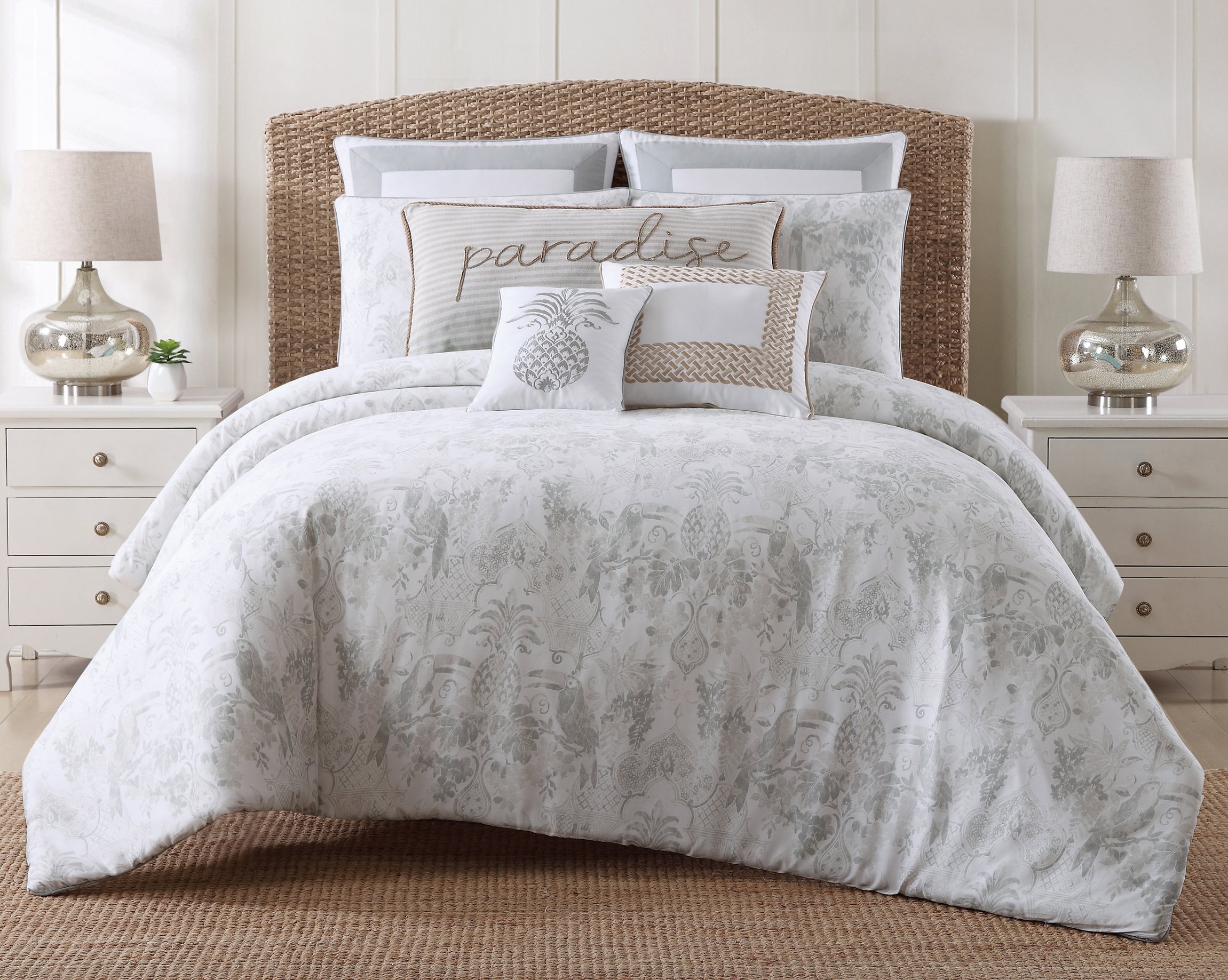 Oceanfront Resort Tropical Plantation Toile Printed Cotton Comforter Set, Twin XL