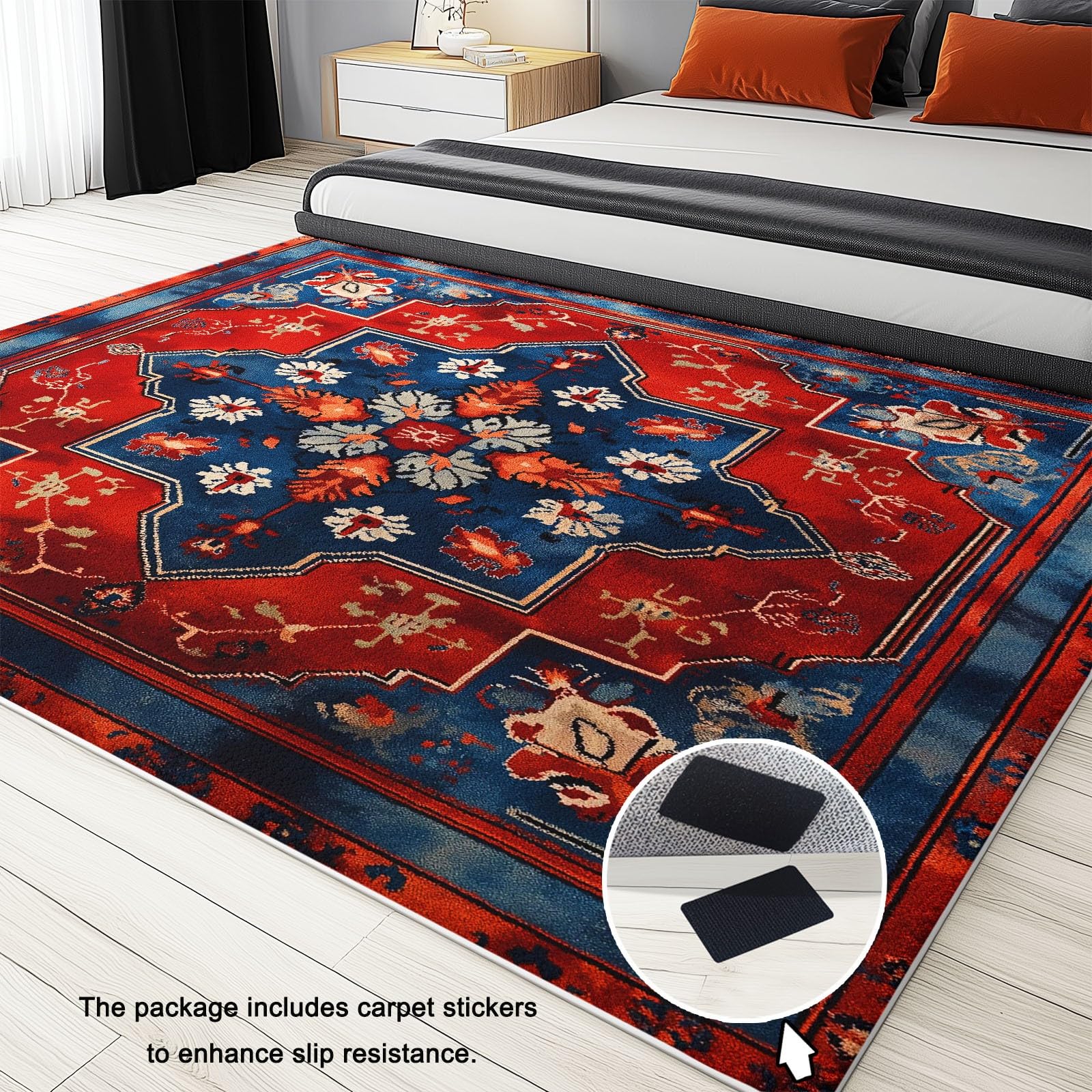 Dywan Symetria Kwadratowa Geometria Antypoślizgowe Dywaniki 140 x 200 cm, Vintage Kwiaty Miękkie Prostokątne Dywaniki Do Salonu - Wystrój Domu Dywan Można prać w pralce