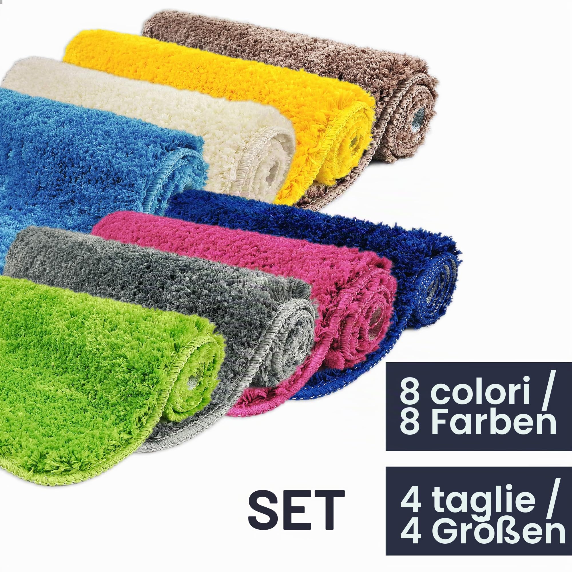 WohnDirect Tappeti Bagno Azzurro Set 3 • Tre tappetini da Bagno 45x45-50x80-60x100cm • Antiscivolo + Lavabile • tappeti Bagno 3 Pezzi
