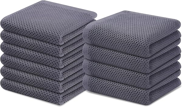 Homaxy Kitchen Towels and Dishcloths Set, 12 x 12 Inches and 13 x 28 Inches, Set of 10 Bulk Cotton Kitchen Towels Set, Ultra Soft Absorbent Dish Towels for Washing Dishes, Dark Grey
