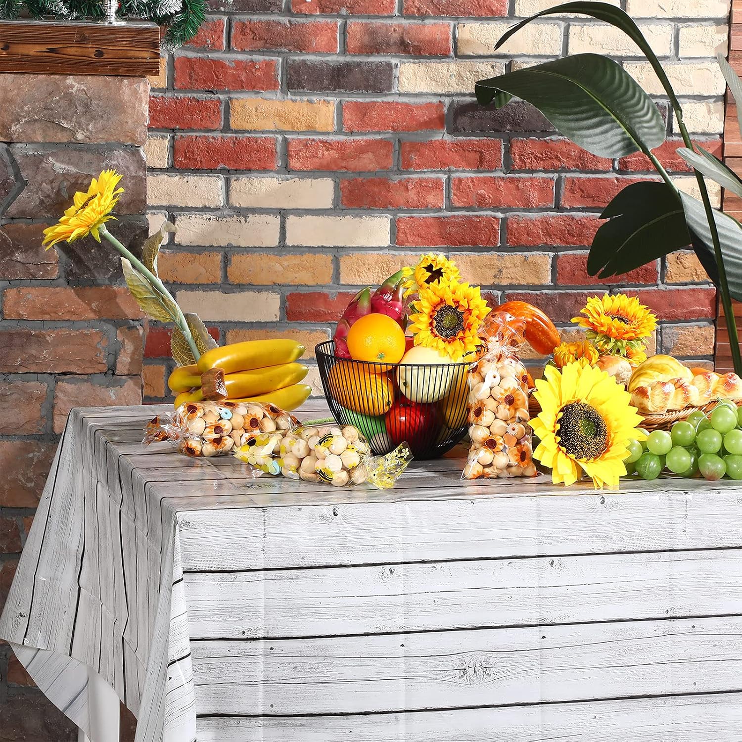 3 Pieces Wood Tablecloth Plastic White Wood Grain Tablecloth Rustic Wood Table Cover Rectangle Wood Grain Table Cover for Western Birthday Party Picnic Table Decoration,54 X 108 Inches - Image 3