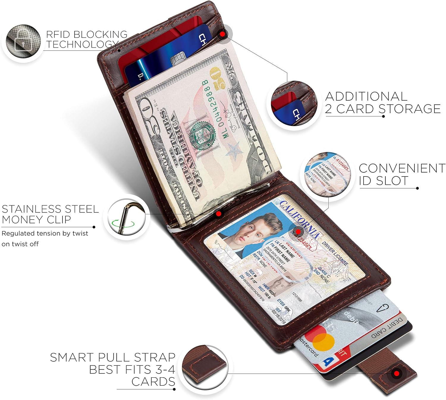 SERMAN BRANDS RFID Blocking Slim Bifold Genuine Leather Minimalist Front Pocket Wallets for Men with Money Clip Thin Mens - Image 4