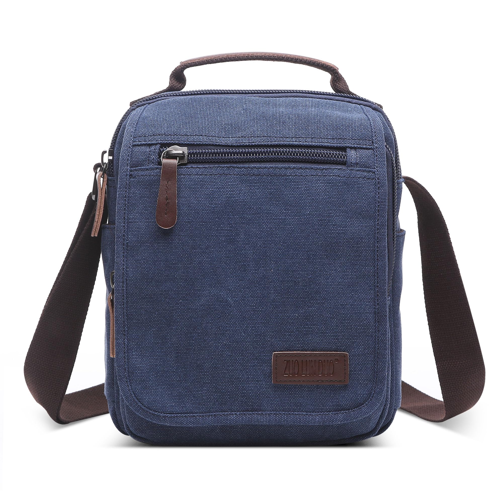 DORRISO Heren Vintage Canvas Schoudertas Casual Crossbody Tas voor 27,9 cm iPad met Verstelbare Riem Meerdere Zakken Satchel Tas voor Reizen Werk Outdoor Dagelijks Mannen Retro Messenger Bag, Bruin