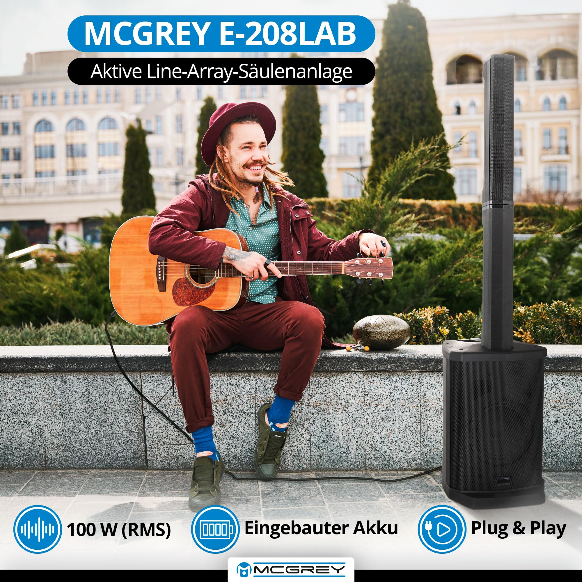 McGrey Ensemble stéréo Actif Line Array sur Enceinte en Colonne E-208LAB