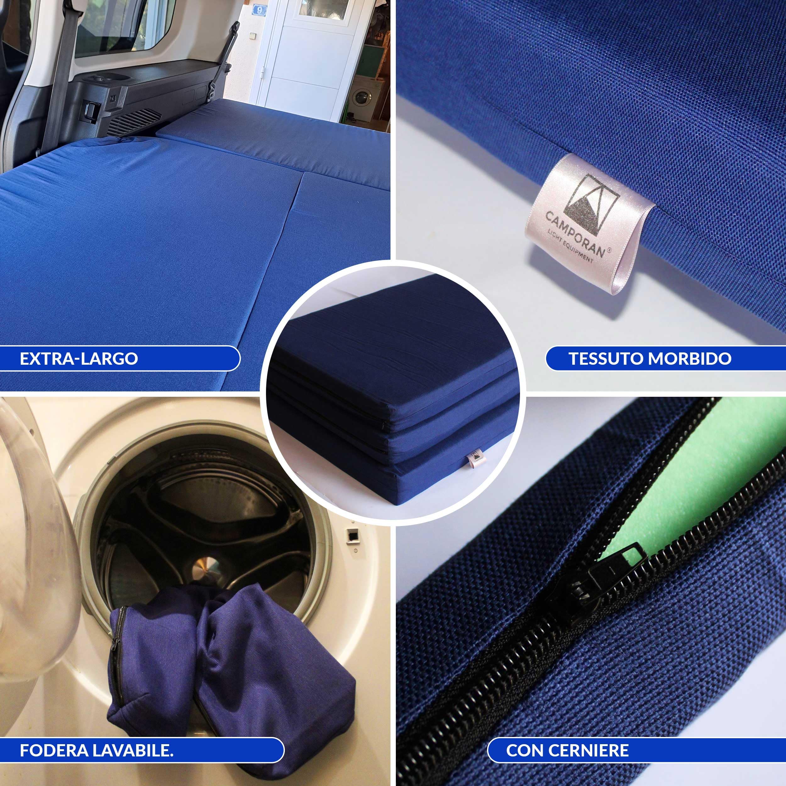 Materasso Pieghevole per Camper, Vari Veicoli, ad Alta Densità, Blu Scuro, Sfoderabile e Lavabile