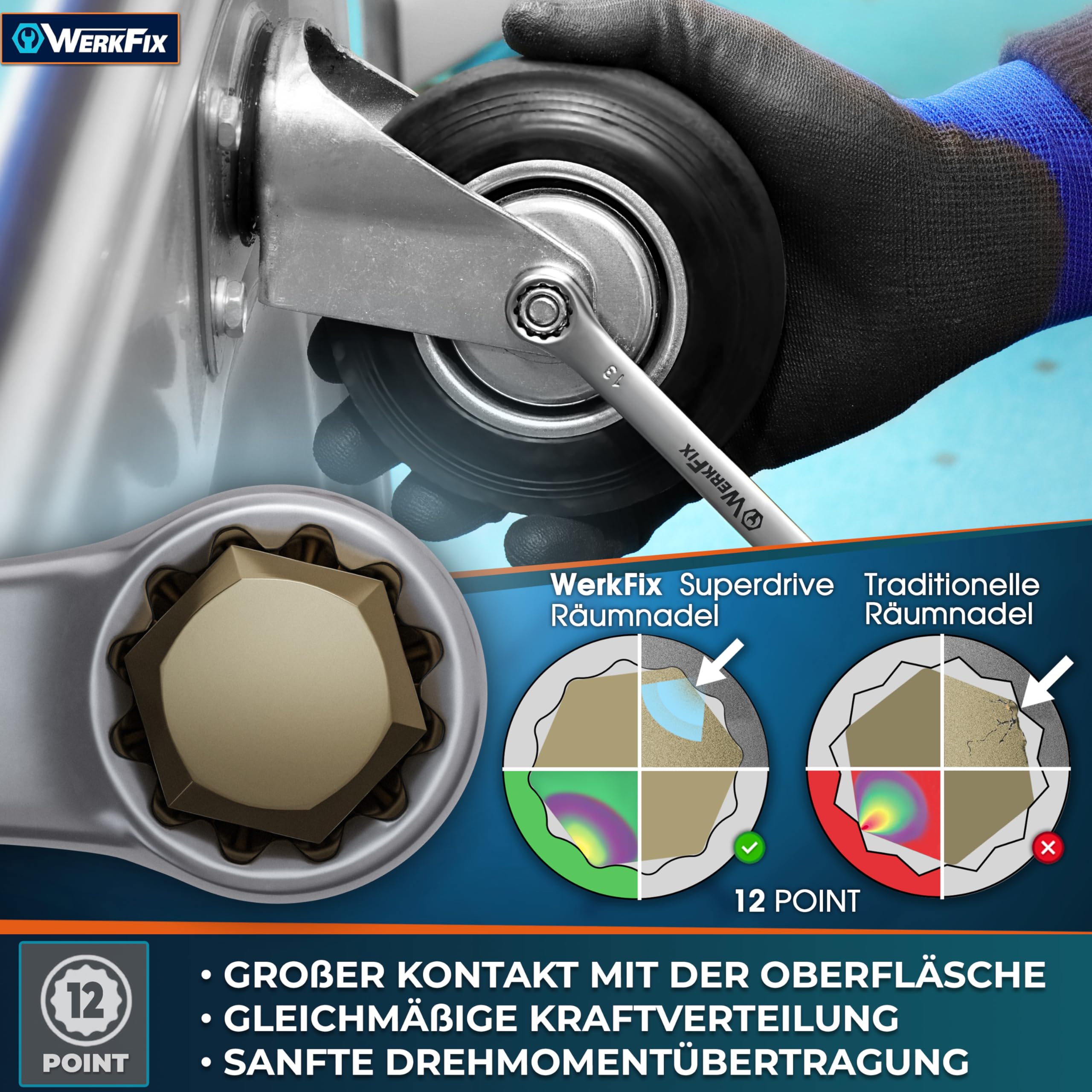 WerkFix Ring-Maulschlüsselsatz 25-tlg. 6–32 mm | CrV-Stahl Schraubenschlüssel Set KFZ Werkstatt | Gabelschlüssel mattiert & laser-markiert | Profi Schraubenschlüssel Set mit Rolltasche