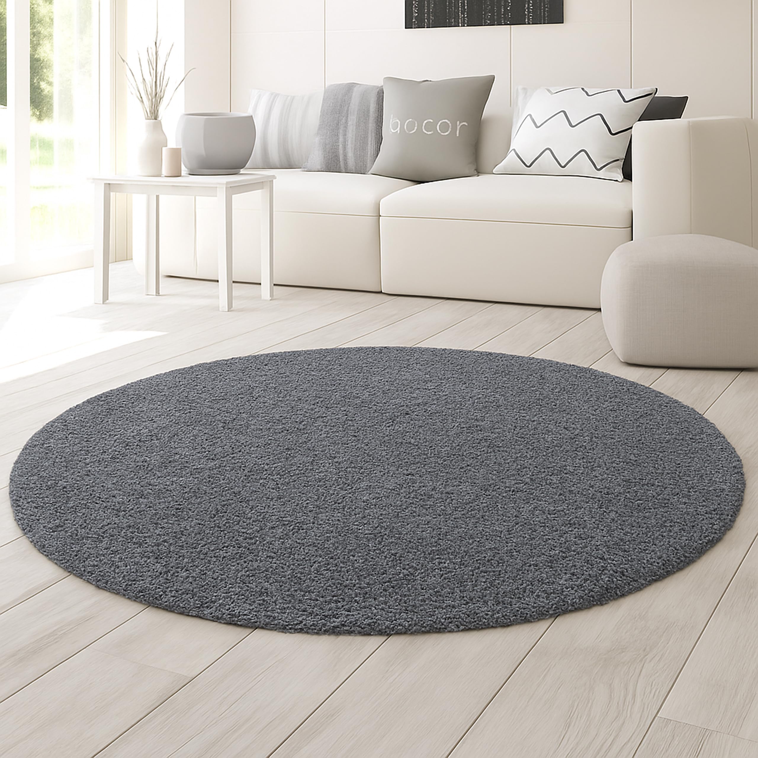 Teppich-Traum Alfombra esponjosa Shaggy | fácil de Limpiar y Duradera | en Antracita Größe 120 cm Rund