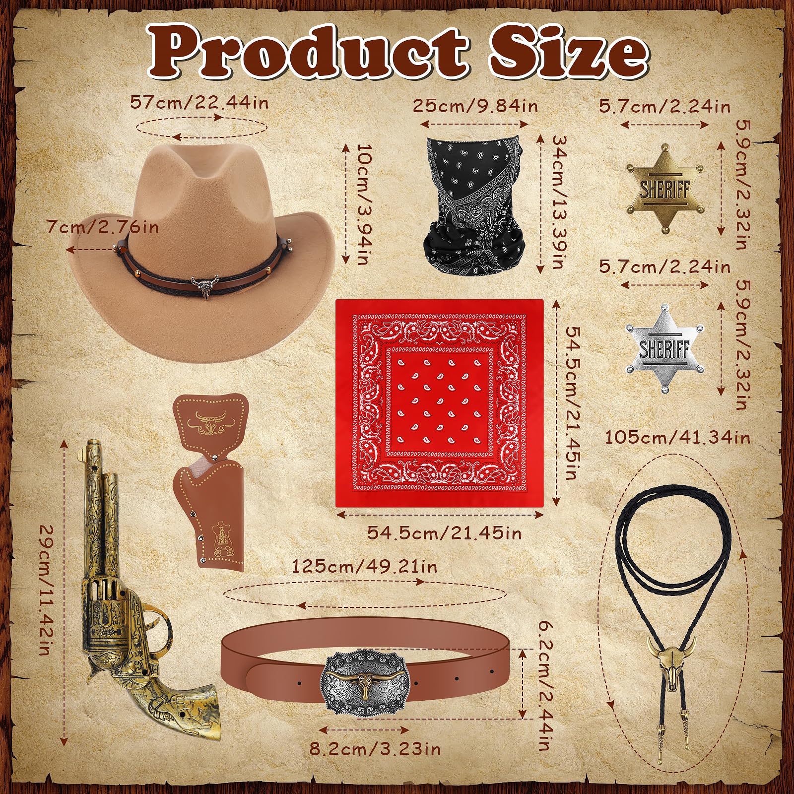 FICOFISE Cowboy Costume Gift Set: 10 Pcs Western Accessories for Adults The Perfect Wild West Fancy Dress for Christmas New Year Party - Image 2