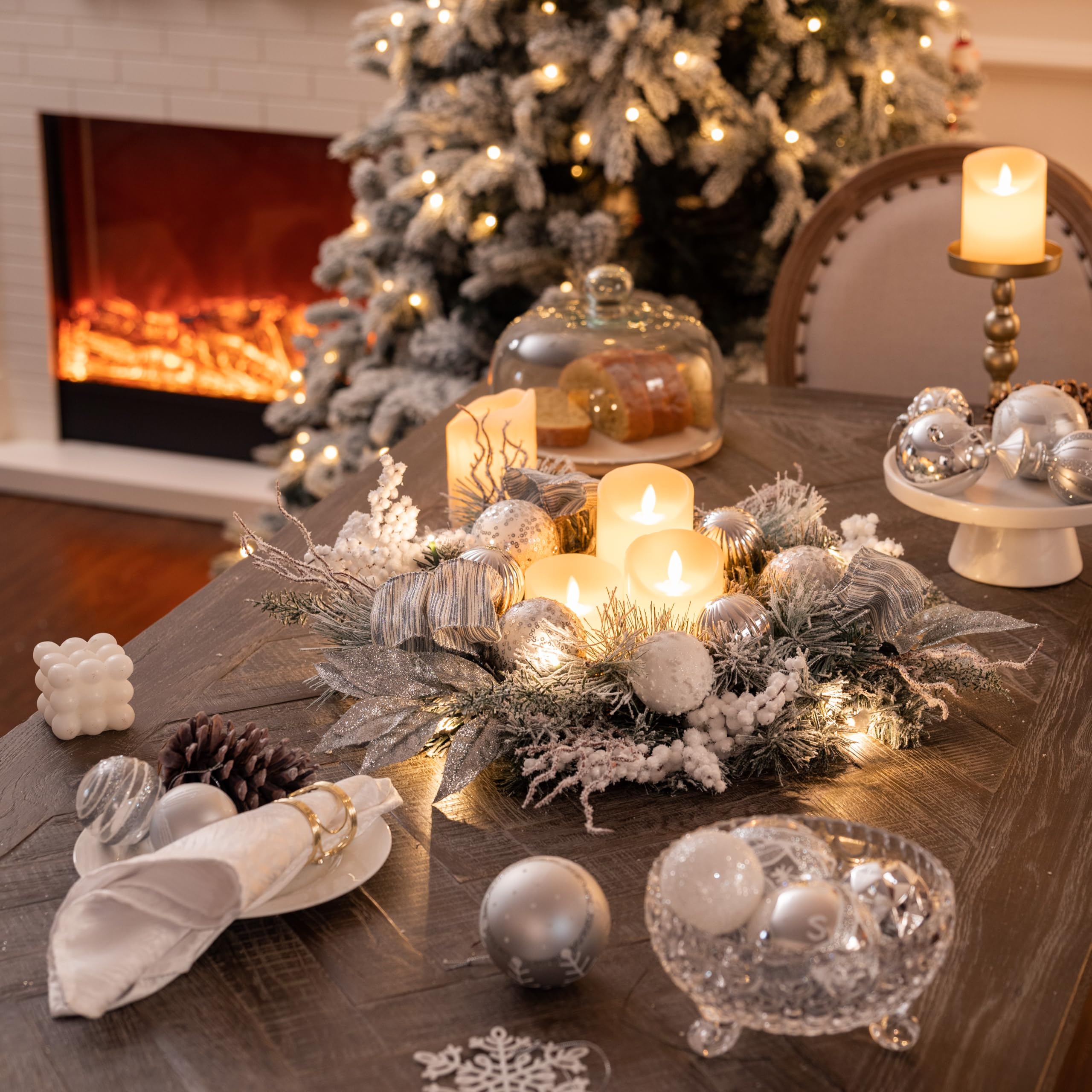 Couronne de Noël Lumineuse Artificielle 52 cm avec 15 Lumières LED Blanche pour Porte d'Entrée