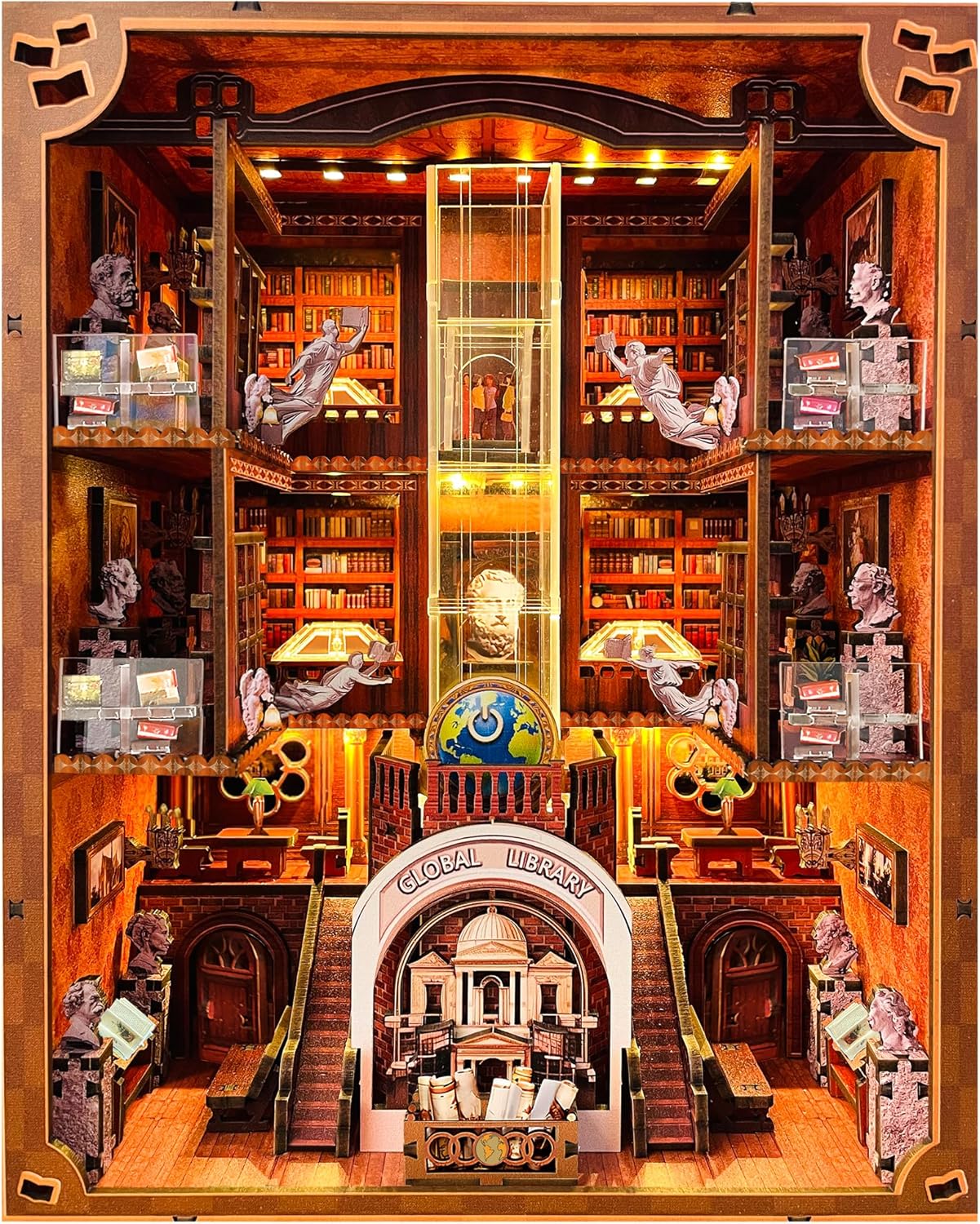DIY Wooden Puzzle with Night Light, Miniature House Kits, Stunning Bookshelf Insert Decor, Ideal Gift for Holidays, Birthdays, and Home Library Decoration(Dinosaur Museum)