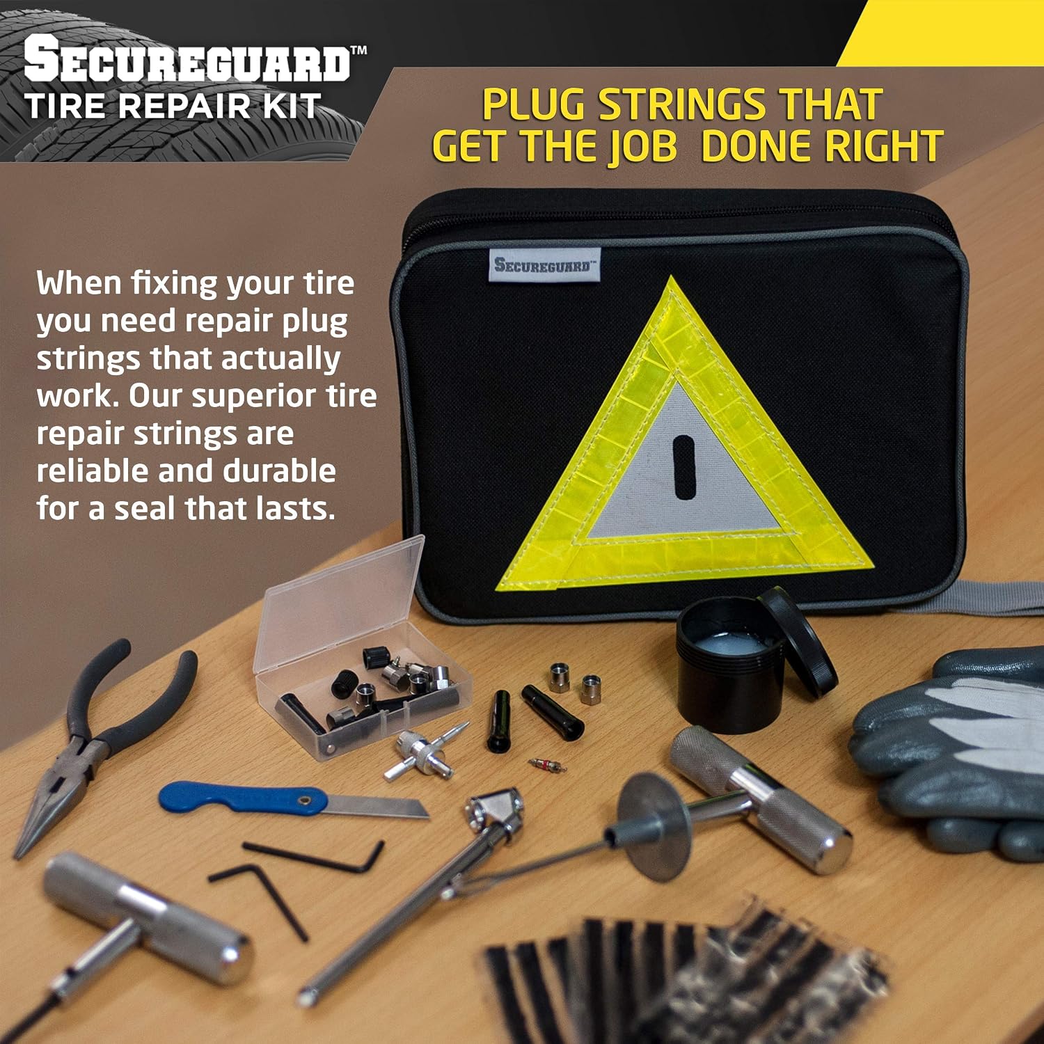 Secureguard 66 Piece Heavy Duty Tire Repair Kit - Designed for Flat Tire Puncture Repair | Premium Tire Repair Tools Perfect for Car, Truck, Trailer, RV, ATV, Motorcycle, Tractor or Equipment