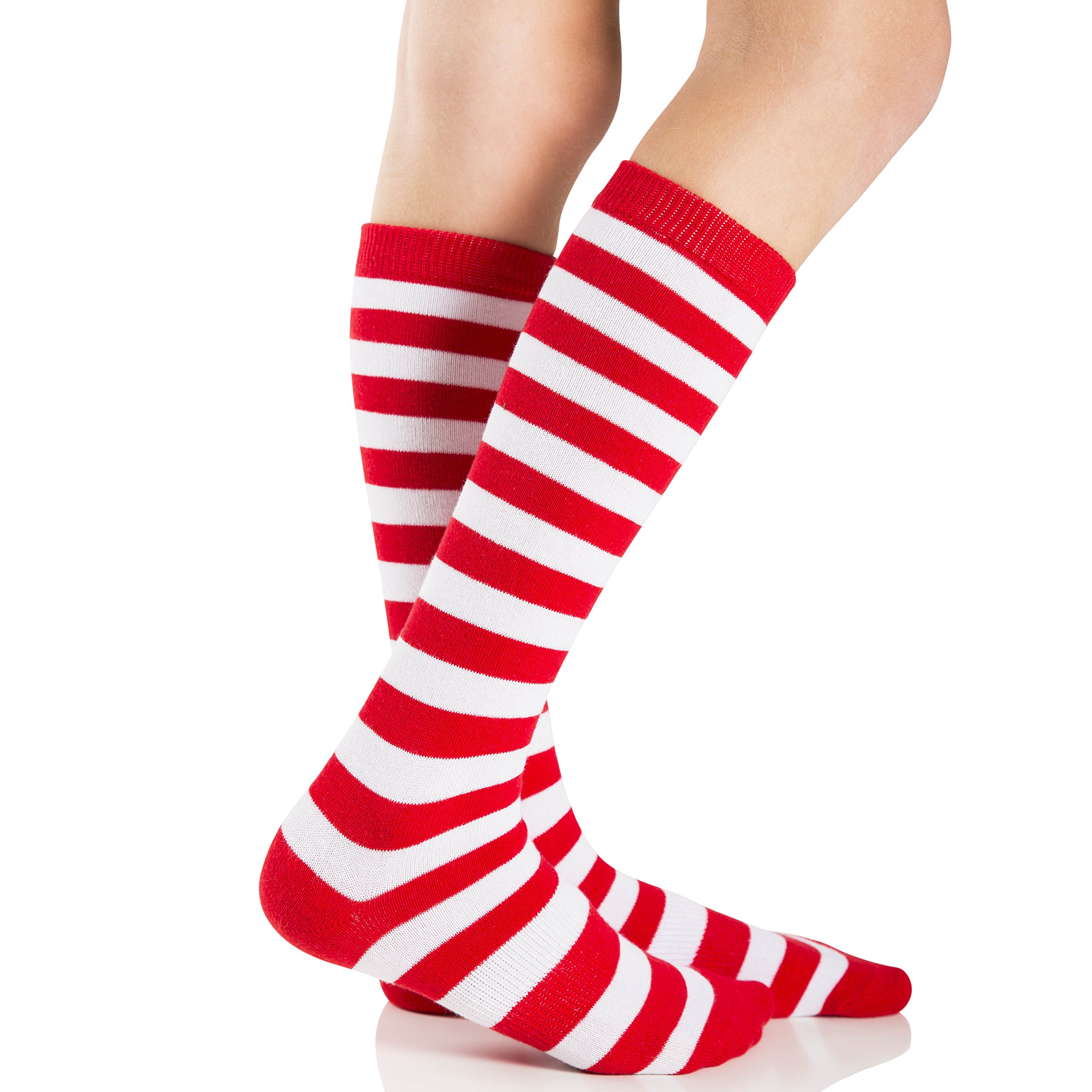 juDanzy calcetines altos hasta la rodilla con agarres para bebés, niños pequeños y niños (2-4 años, rojo/blanco y negro/blanco)