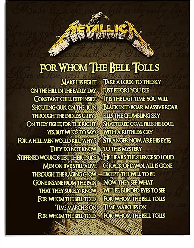 AMERICAN LUXURY GIFTS Arte de pared con letra de canción "For Whom the Bell Tolls", sin marco, impresión de música rock de 11 x 14 pulgadas para