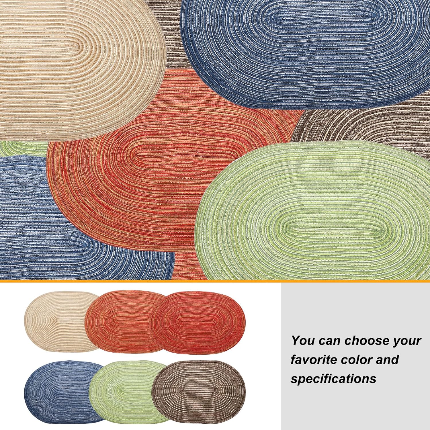 HARFINGTON 4pcs Oval Braided Placemats 20" Non-Slip Oval Table Mats for Dining Tables Washable Heat Insulation Woven Placemats Indoor Outdoor for Family Holiday Dinner, Dark Blue