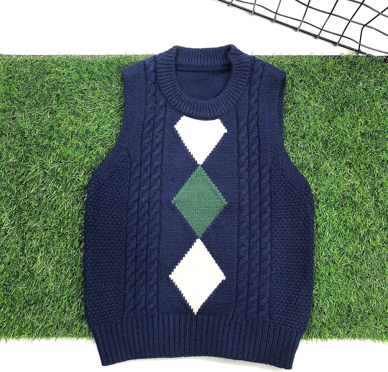 Baby Knit Sweater Vest Round-Neck Sleeveless Plaid Pullover for Size 1-4T Toddler Boys & Girls