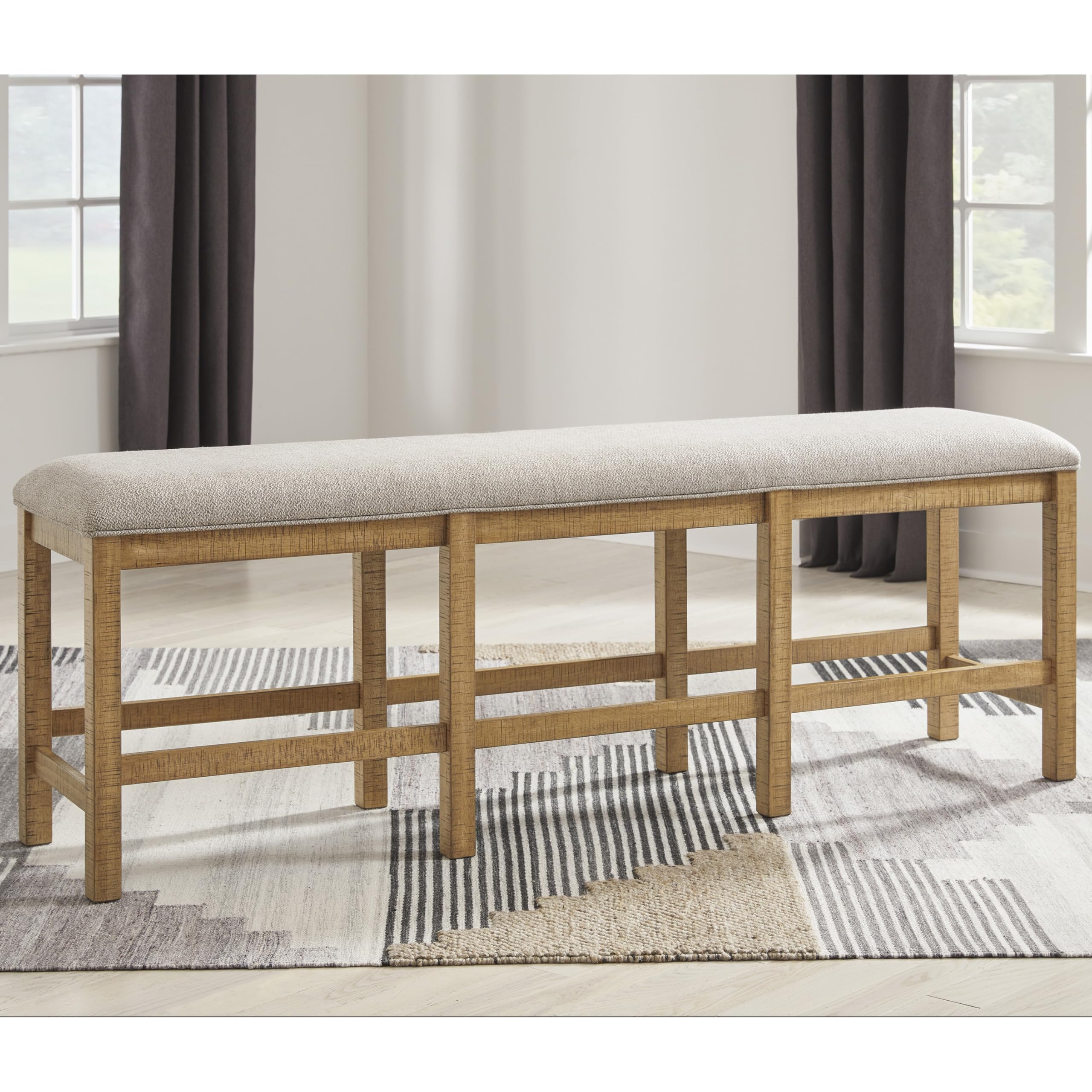 Signature Design by Ashley Havonplane Counter Height Dining Bench, 72" | Plush foam 25.6" seat, Distressed light brown pine wood frame, Seats 3 adults comfortably