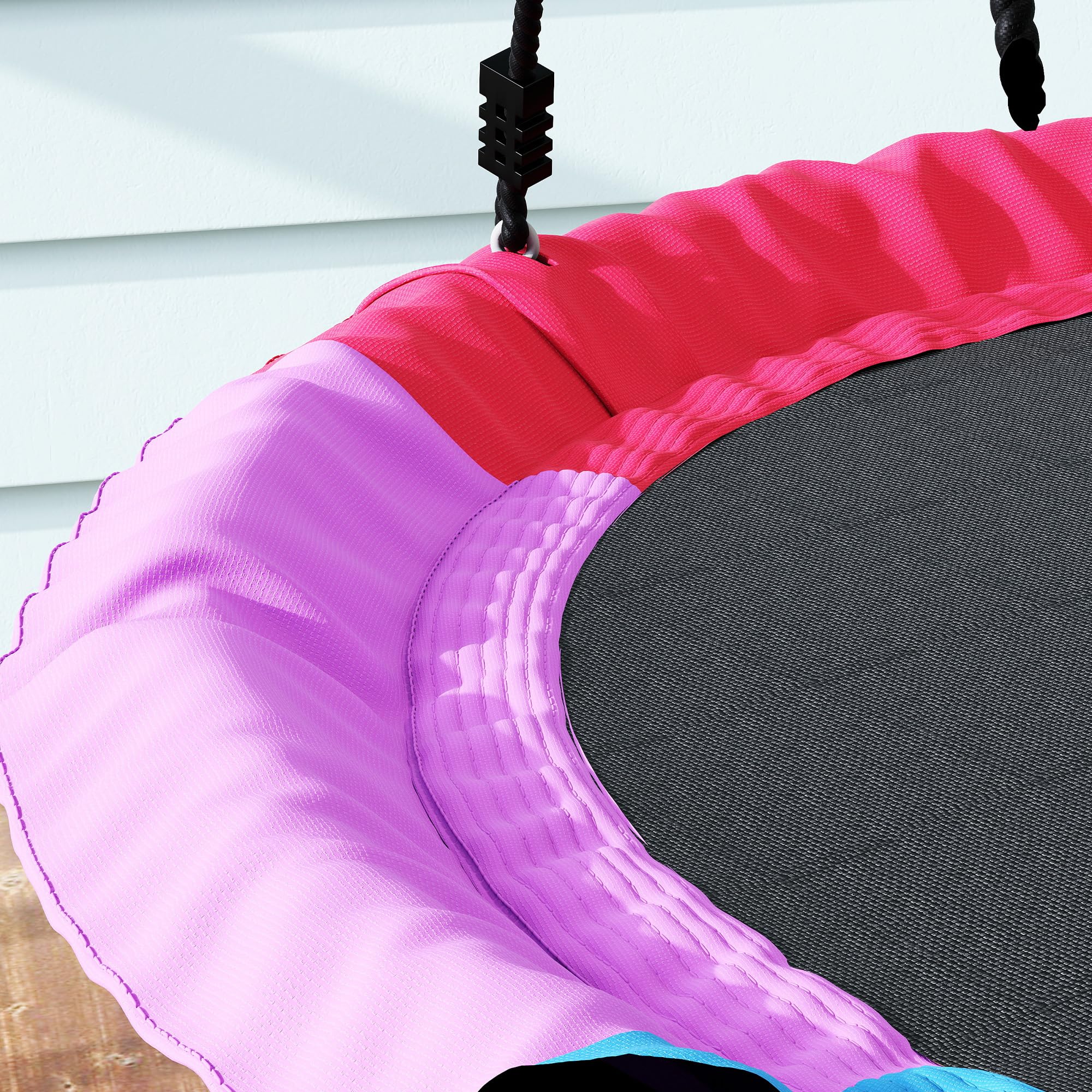 AIYAPLAY Huśtawka Gniazdo Regulowana Ø 100 cm do 300 kg Huśtawka Ogrodowa z Regulowanymi Linami, Talerzowa Huśtawka dla Dzieci i Dorosłych, do Użytku Zewnętrznego i Wewnętrznego, Wielokolorowa