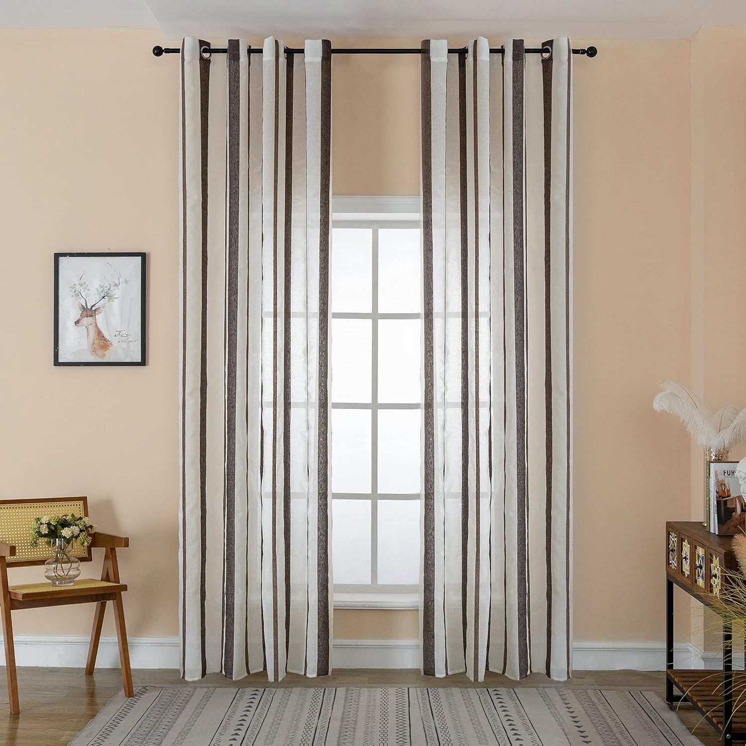 GIRASOLE HOME Coppia Tende Creta Semi Filtranti in Simil Lino Naturale