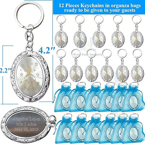 Miniatura 2 de Llavero de quinceañera giratorio personalizado (12 piezas)  Llavero de metal grabado, dulce membrillo de 15 Mis 18 cumpleaños, dulce dieciséis,