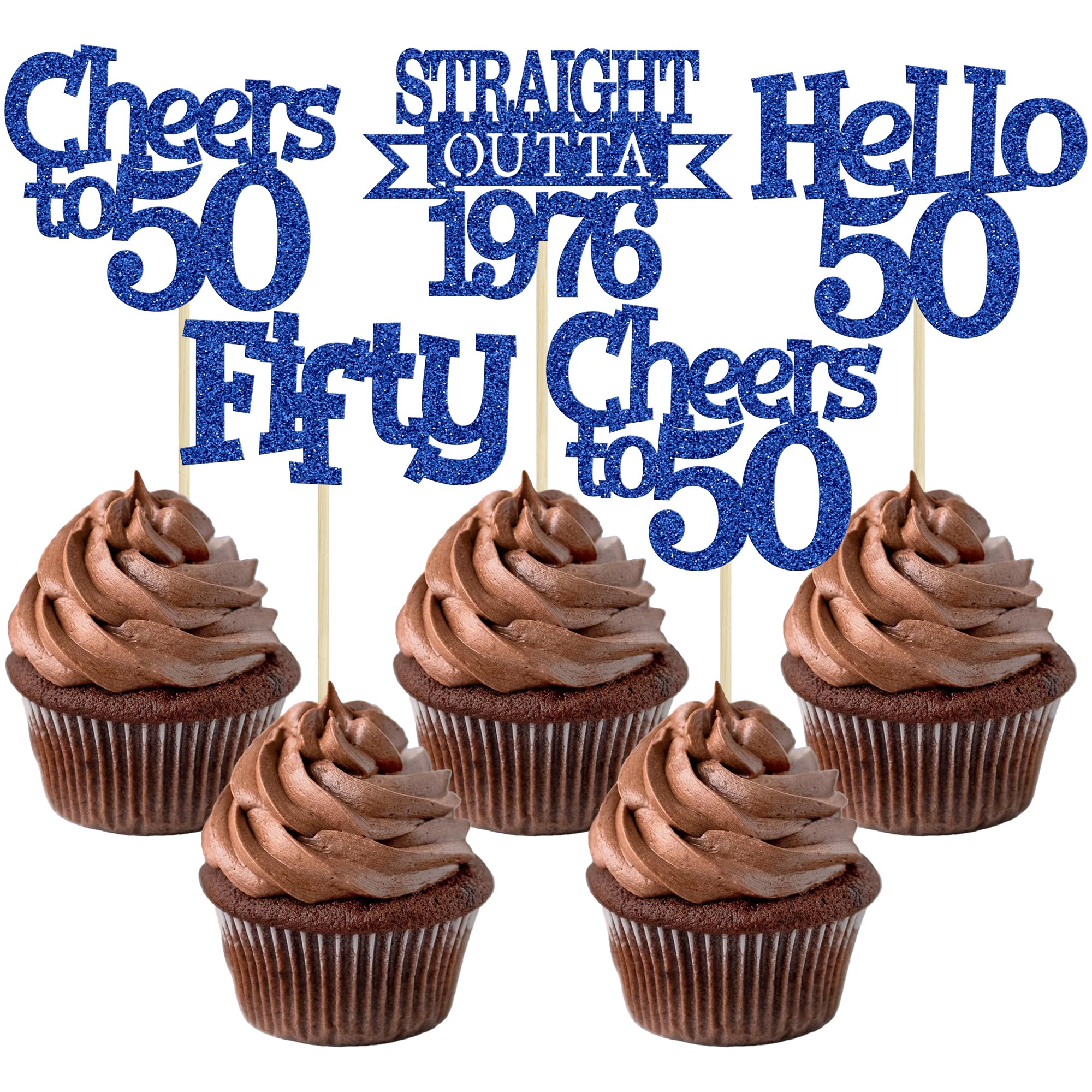 Ephlyn 24Pcs Happy 50th Birthday Cupcake Toppers Glitter Straight Outta 1976 Cupcake Picks Hello 50 Cheers to 50 Years Birthday Cake Decorations for