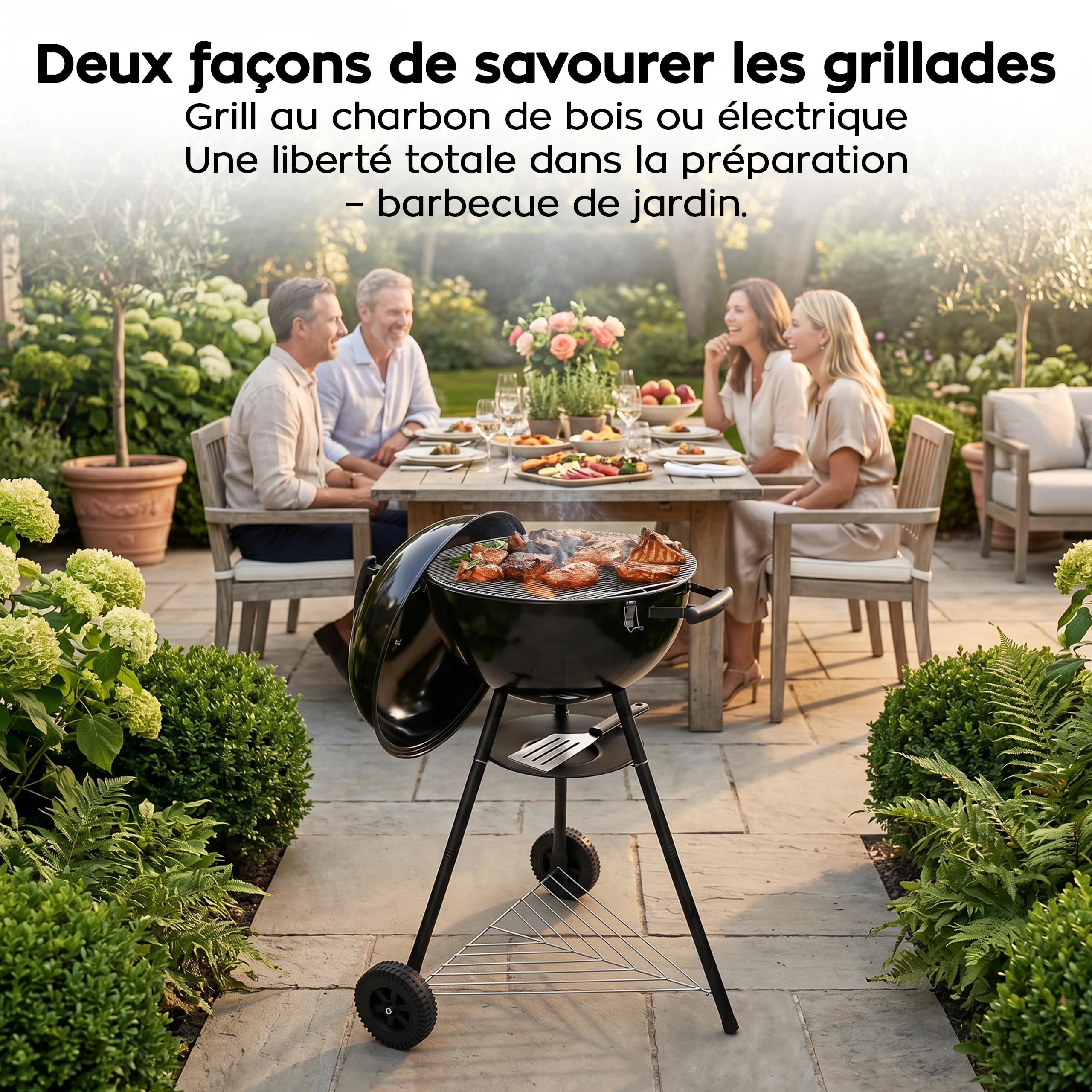 GREGMAN Roast 60 Barbecue Électrique & Charbon 5 kW | Gril Hybride Extérieur avec Couvercle | Thermostat | Ventilation | Moins de Fumée | Facile à Nettoyer | Terrasse Jardin Balcon