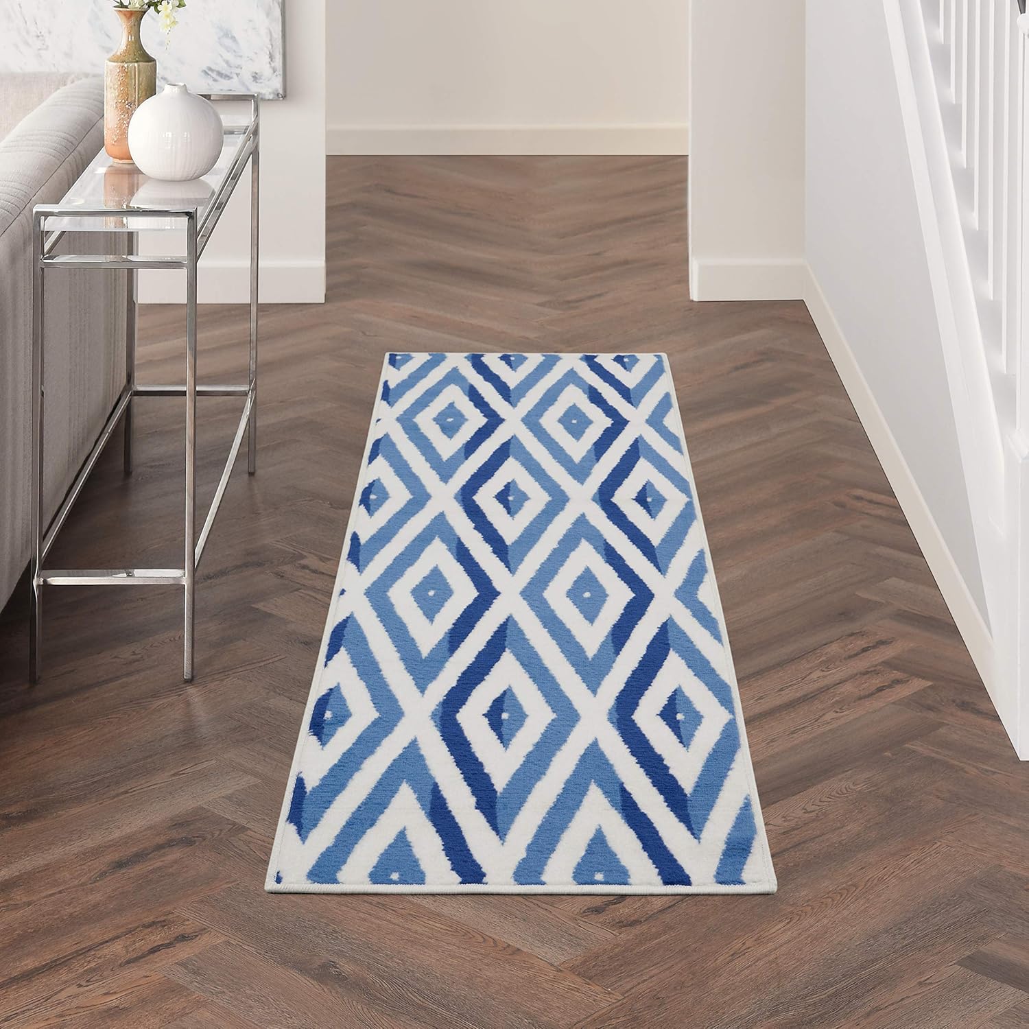 Nourison Home Whimsicle Ivory Blue 2' x 8' Area Rug - Easy Clean, Non Shedding, Bed Room, Living Room, Dining Room, Kitchen (8' Runner)