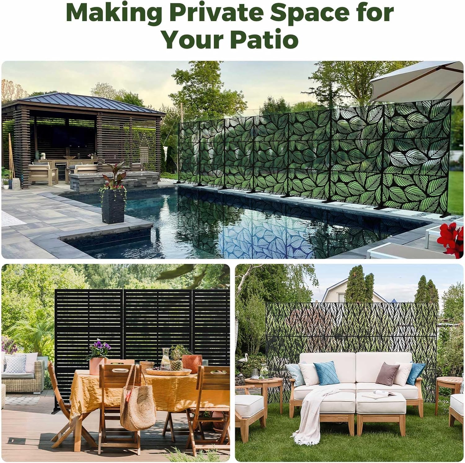 Kingsyard Metal Privacy Screen, 72"H x 47"W Outdoor Privacy Screen Freestanding, Decorative Balcony Privacy Screen and Panels for Patio Lawn Deck, 21.6" Wider Stand Outdoor Privacy Panels, Beech Leaf