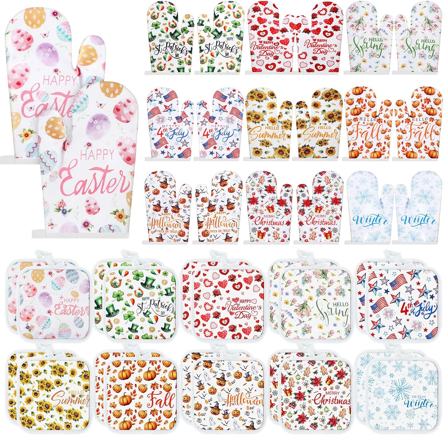 40 Pcs Easter Oven Mitts and Pot Holders Set Seasonal Baking Mitts Easter Heat Resistant Mat and Oven Gloves Holiday Potholders Kitchen Gifts for Women Grilling Baking