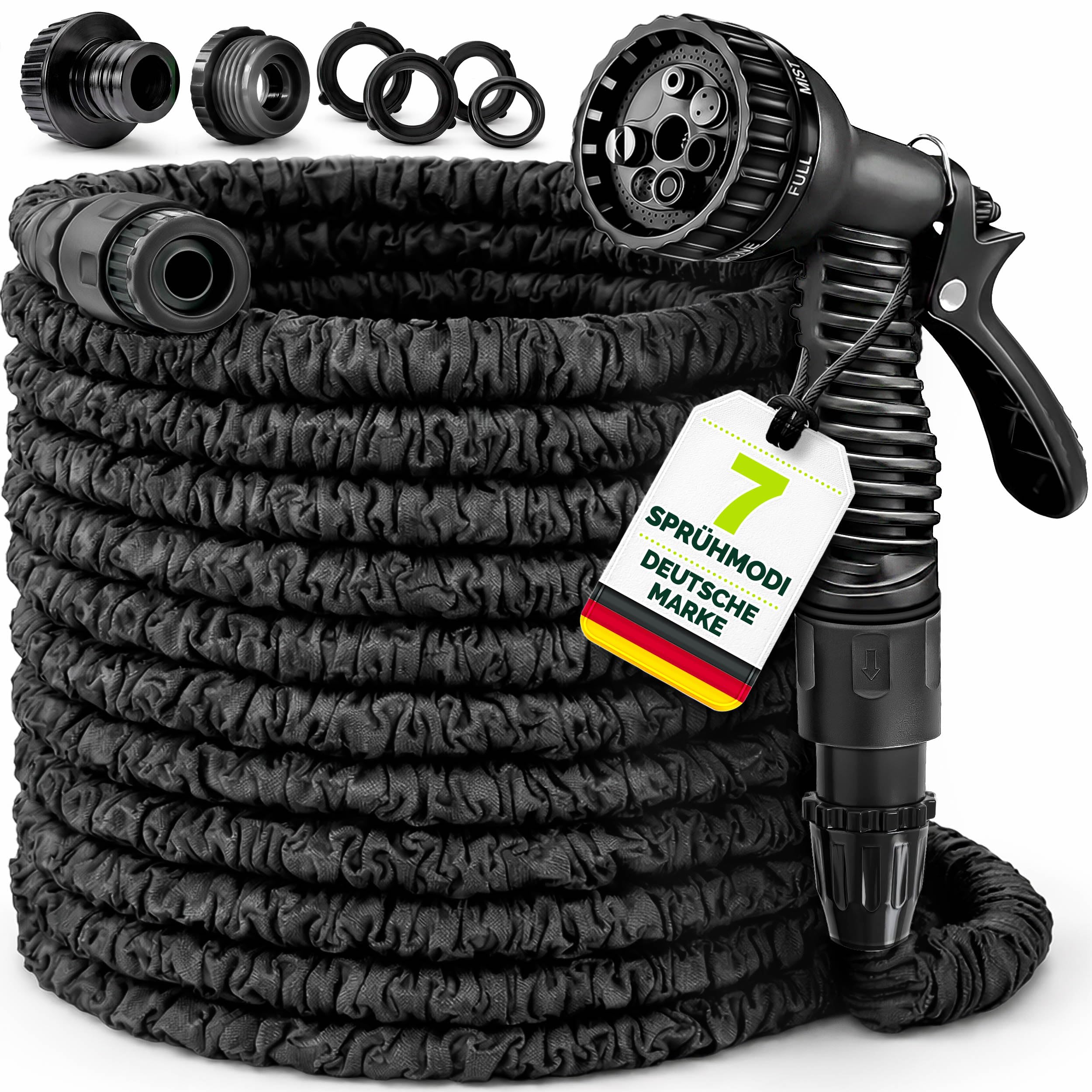 TRESKO® flexiSchlauch 60 m - Flexibler Gartenschlauch dehnbar | Wasserschlauch dehnbar inkl. 1/2" & 3/4" Adapter | Flexschlauch mit 7 Modi Brause | Flexi Wonder Knickfrei Flexibel