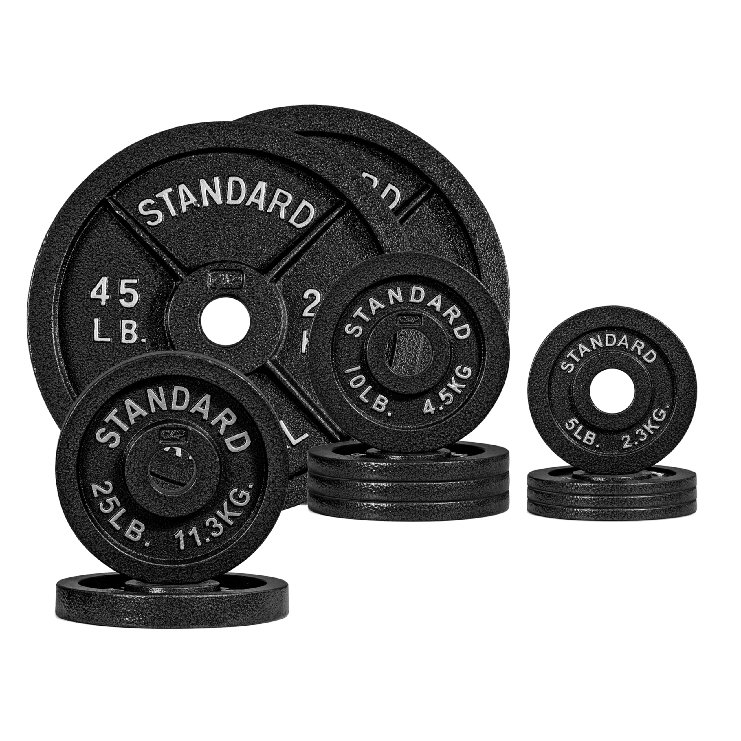 CAP 200lb Classic Olympic 2-Inch Cast Iron Weight Plate Set, Black
