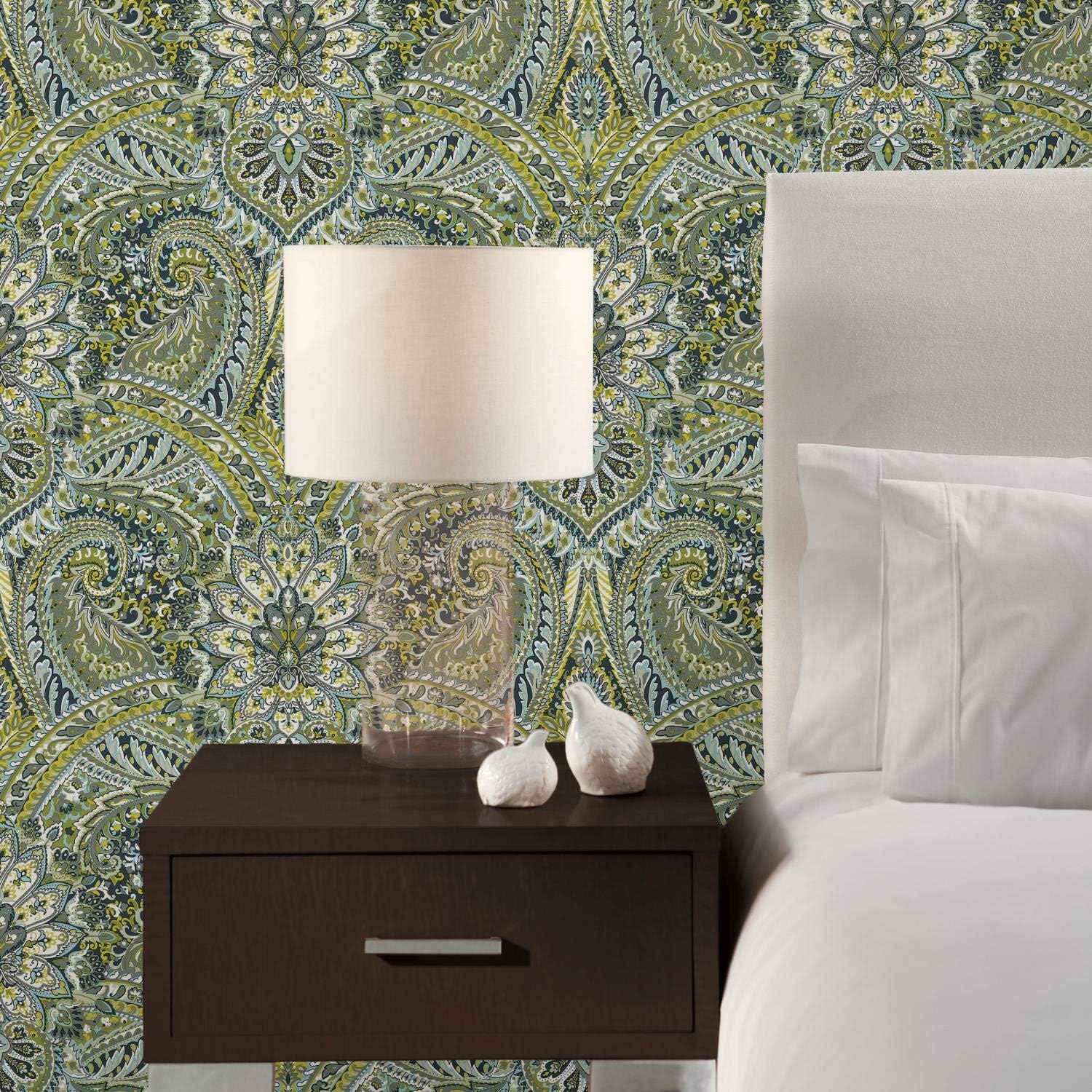 RoomMates Waverly RMK11873WP Swept Away Peel and Stick Wallpaper (20.5 in x 16.5 ft) – Easy Application, No Sticky Residue – Green and Gray