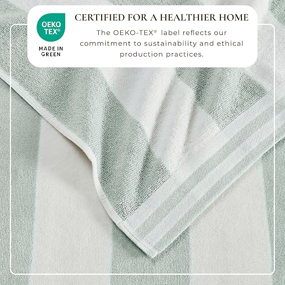 Great Bay Home 100% Cotton Velour 4 Pack Beach Towels 30 x 60 - Cabana Stripe Pool Towels - Quick Dry, Large Swim Towel (Light Blue)