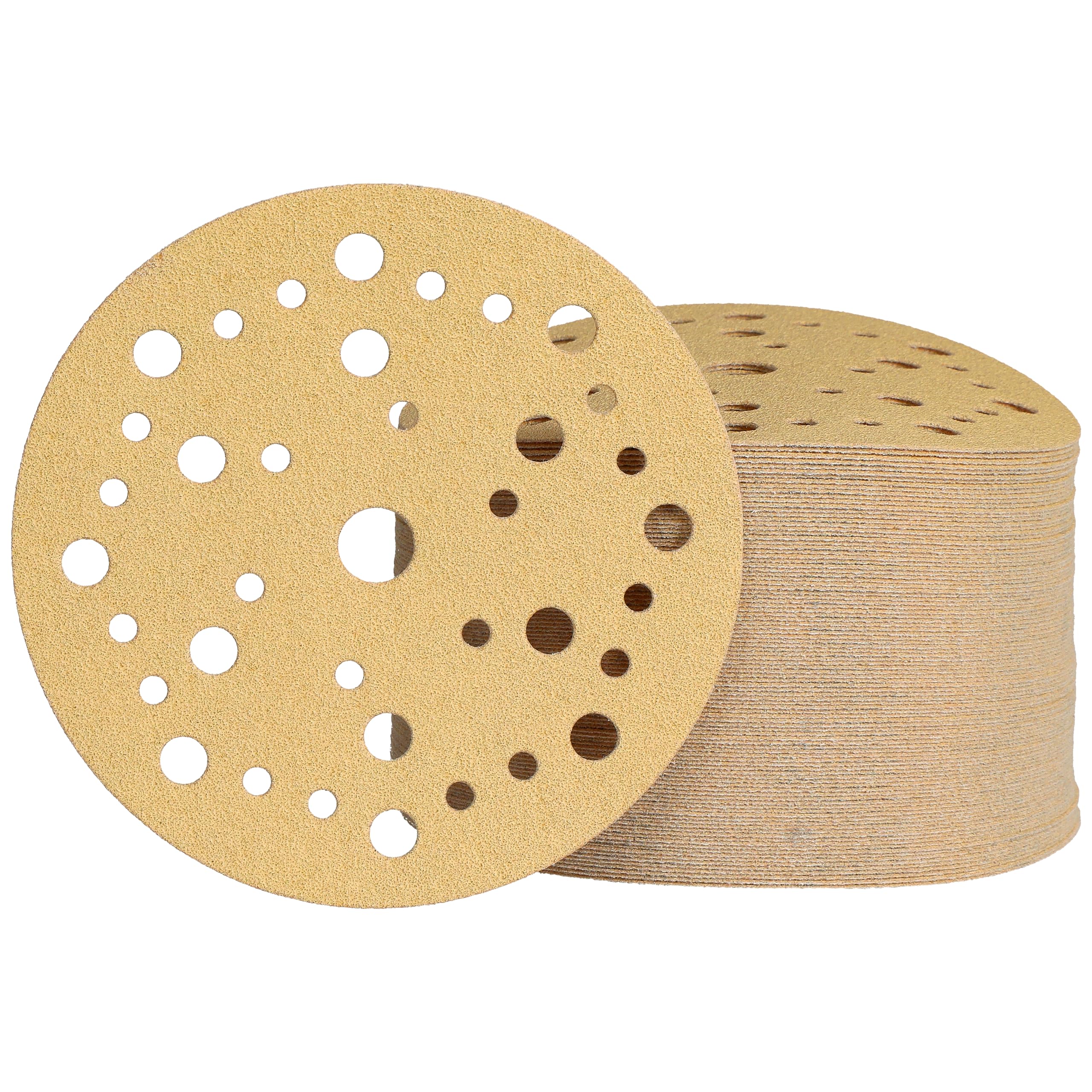 Mirka Gold Carta abrasiva universale Ø 150 mm a strappo 37 fori, grana P80, 100 pezzi, Per levigare intonaco, stucco, truciolato, legno, vernice