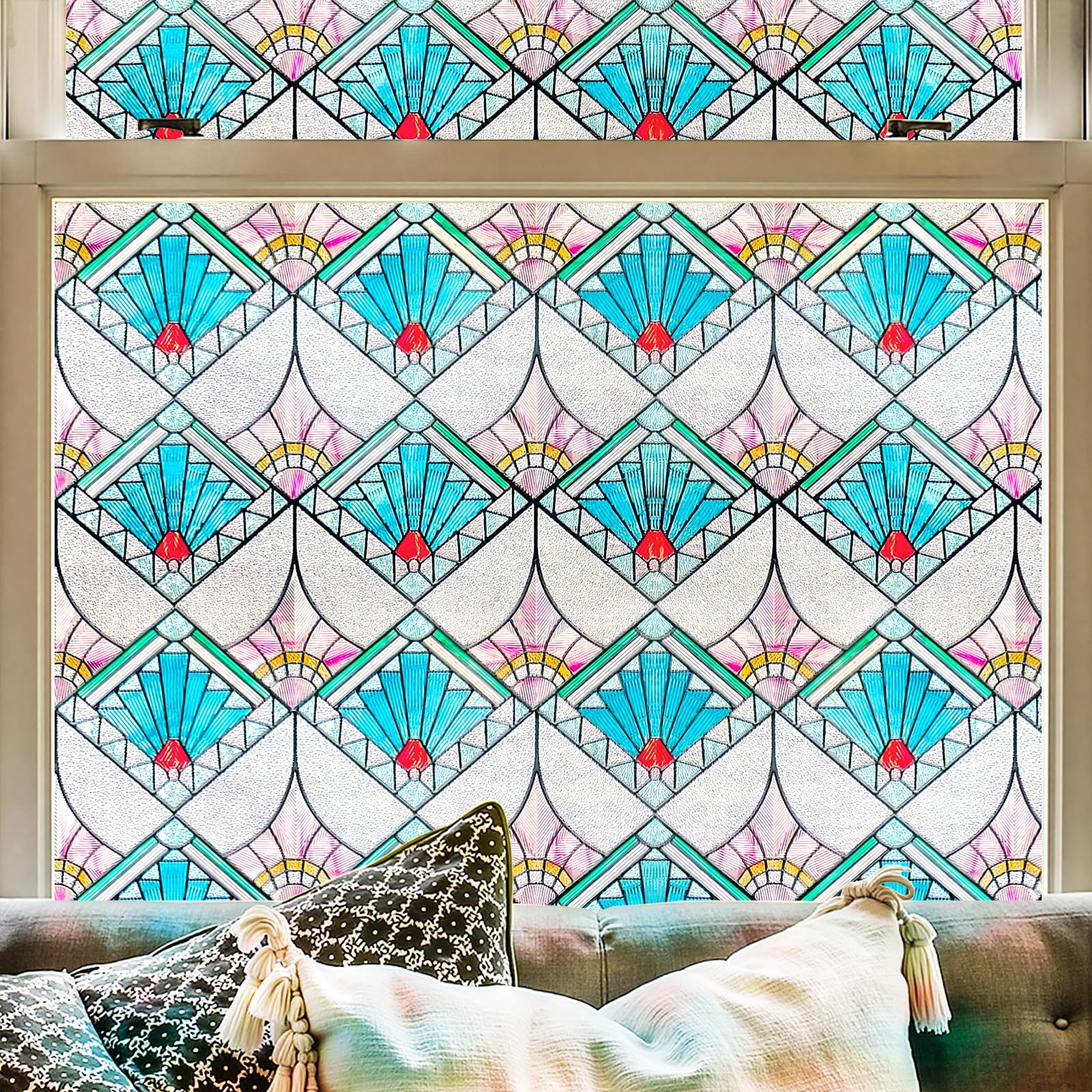 Film de fenêtre autocollant 3D vitrail coloré 60x90 cm pour porte