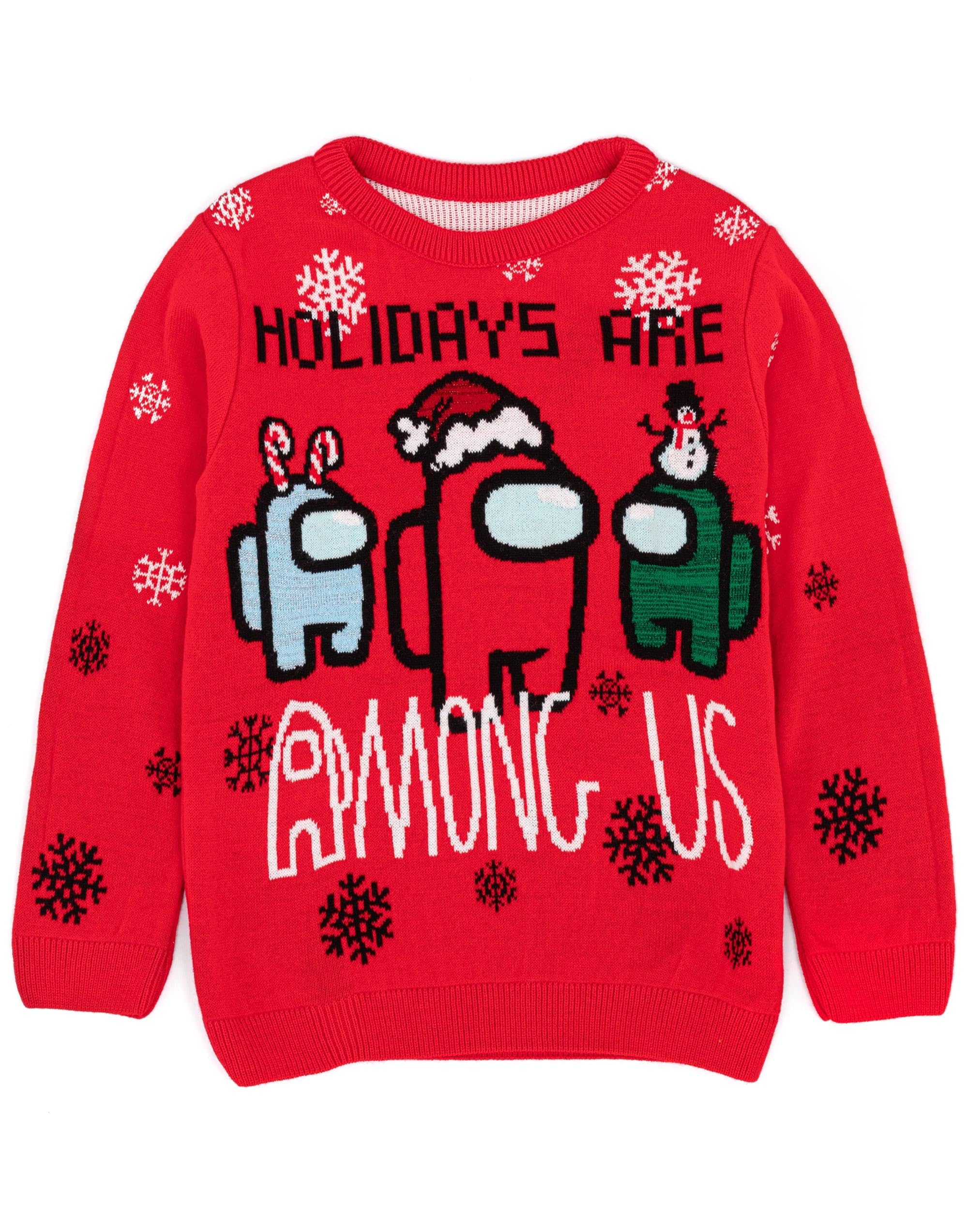 Among Us Boys Red Christmas Jumper For Kids | Girls Imposter Crewmates Game Knitted Xmas Sweater Outfit