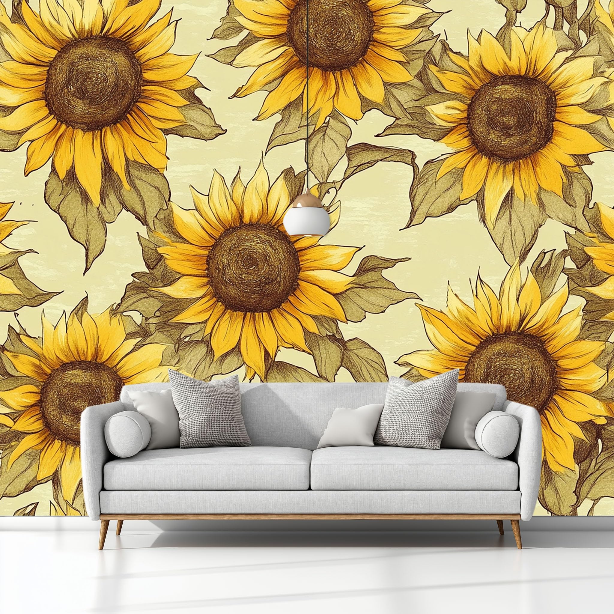Tapeta Fototapeta 250 x 175 cm Retro Słonecznik Liście Włóknina Fototapeta 3D | Fototapeta Dekoracja Salon Sypialnia, Żółty