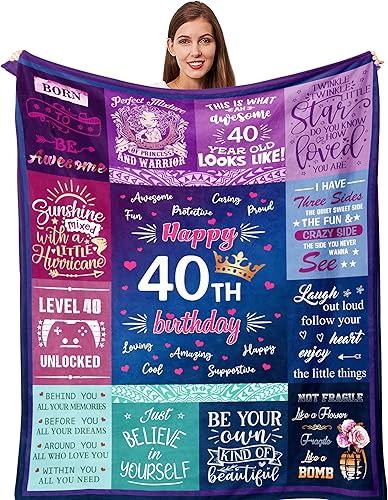 Regalos de 40 cumpleaños para mujer, manta de 50 x 60 pulgadas, regalos para mujeres de 40 cumpleaños, regalos de 40 cumpleaños para mujeres,