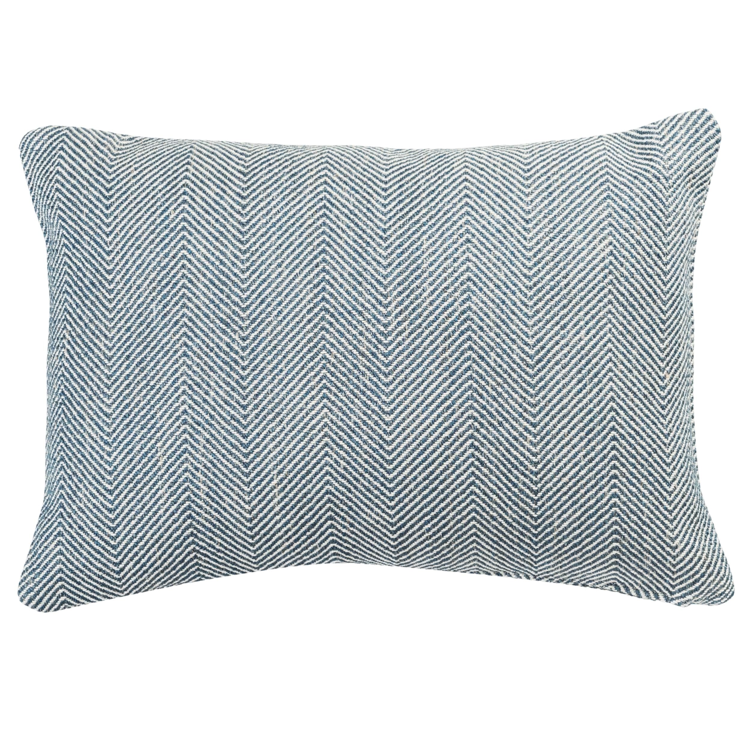 Linen Loft Navy Blue Faux Wool Linen Blend Herringbone Boudoir Cushion Cover In Modern Traditional Linen-Mix Wool Effect Fabric. 17X12" Rectangle Cover Only