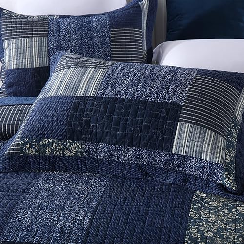 Miniatura 7 de Yvooxny Juego de edredón reversible y ligero de 3 piezas, tamaño King, diseño de retazos florales a cuadros, 100% algodón, juego de ropa de cama con