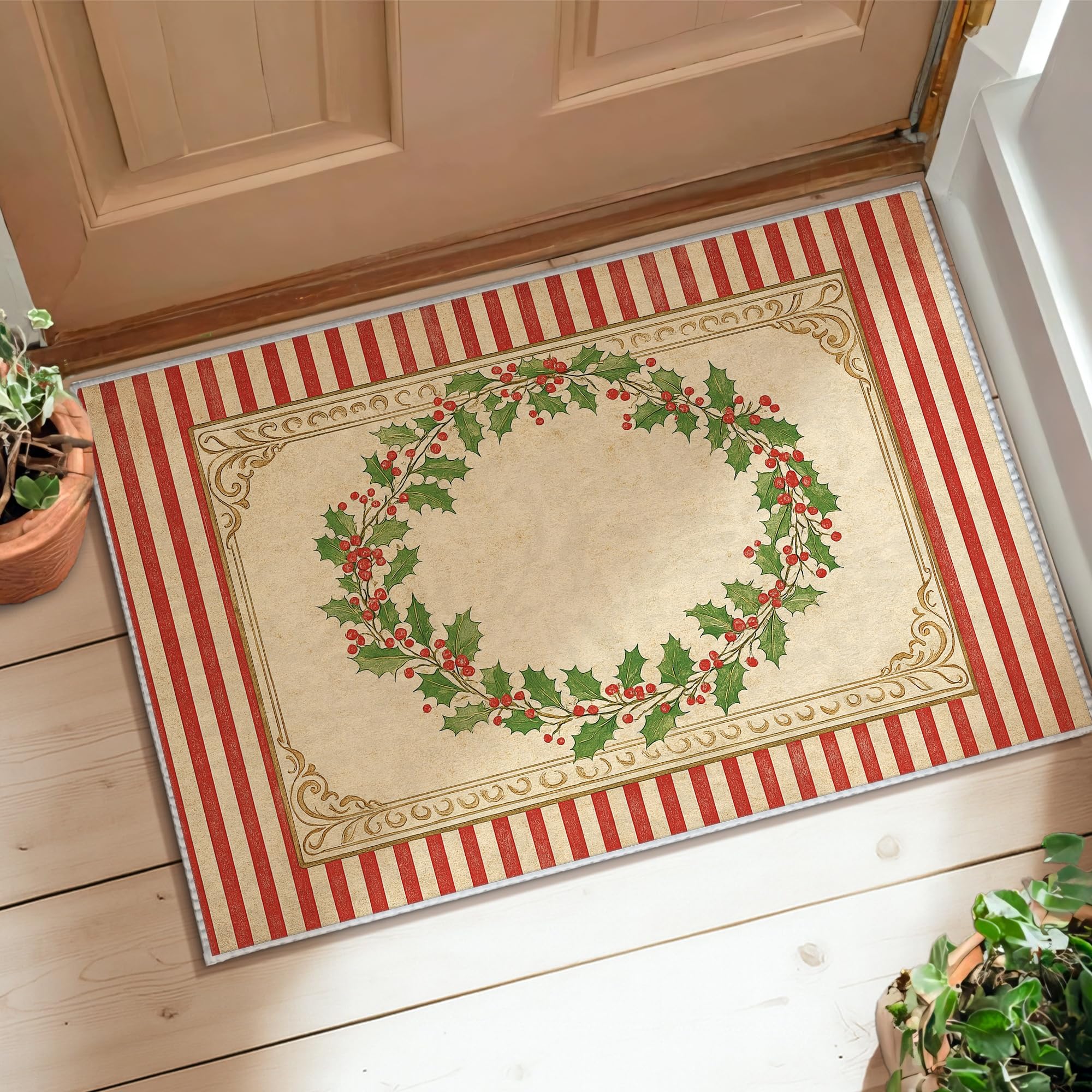 Tapis de houx de Noël doux pour entrée et chevet chaleureux