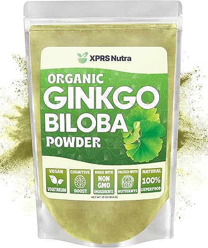 Miniatura 1 de XPRS Nutra Polvo orgánico de ginkgo biloba - Suplementos de gingko biloba para la cognición - Ginkoba Biloba orgánico vegano - Polvo de ginkgo