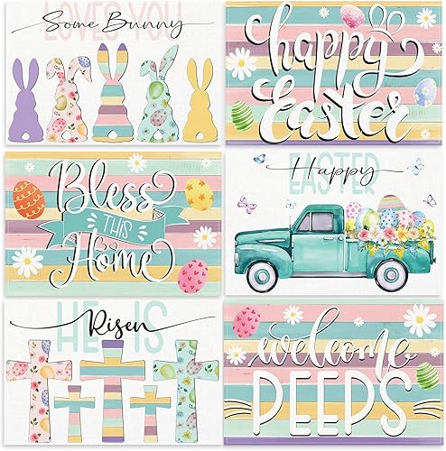 Domensi Juego de 6 manteles individuales de Pascua, de 12 x 18 pulgadas, manteles individuales lavables de primavera de temporada, reutilizables,