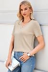 Arach&Cloz Women's 2026 Trendy Short Sleeve Sweaters Wool Blend V Neck Pullover Tops Business Casual Outfits