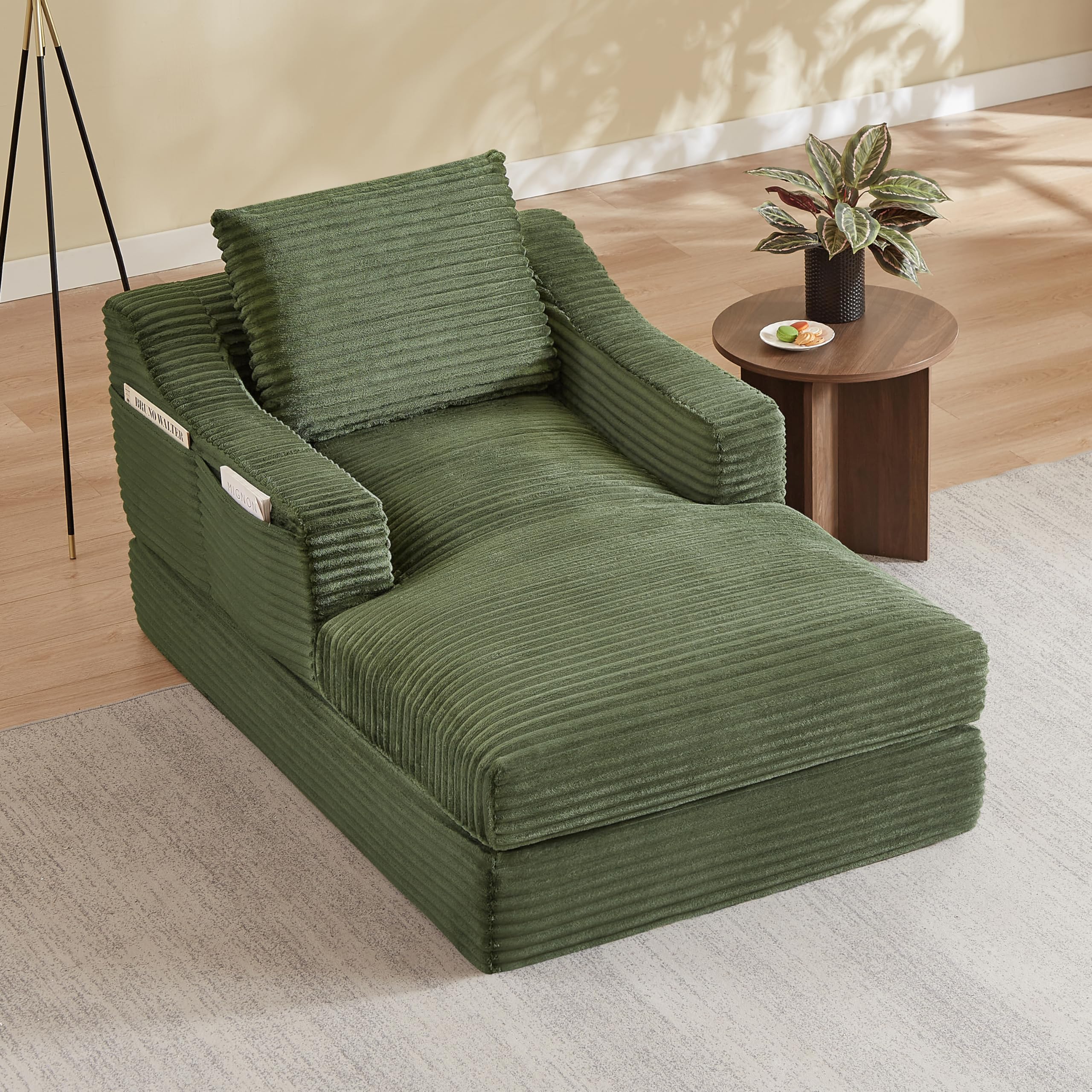 Sofá chaise longue de 160 cm, sofá de suelo sin boneless y sofá cama con función de dormir, sin montaje, diseño de doble capa, sofá reclinable suave para salón, oficina y apartamento (beige)