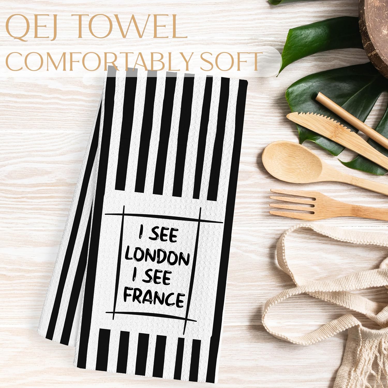 Funny Black and White Bathroom Decor Hand Towels, I See London I See France Black and White Striped Decorative Hand Towels for Guest Bathroom Washroom Restroom, 16x24 Inch image 5