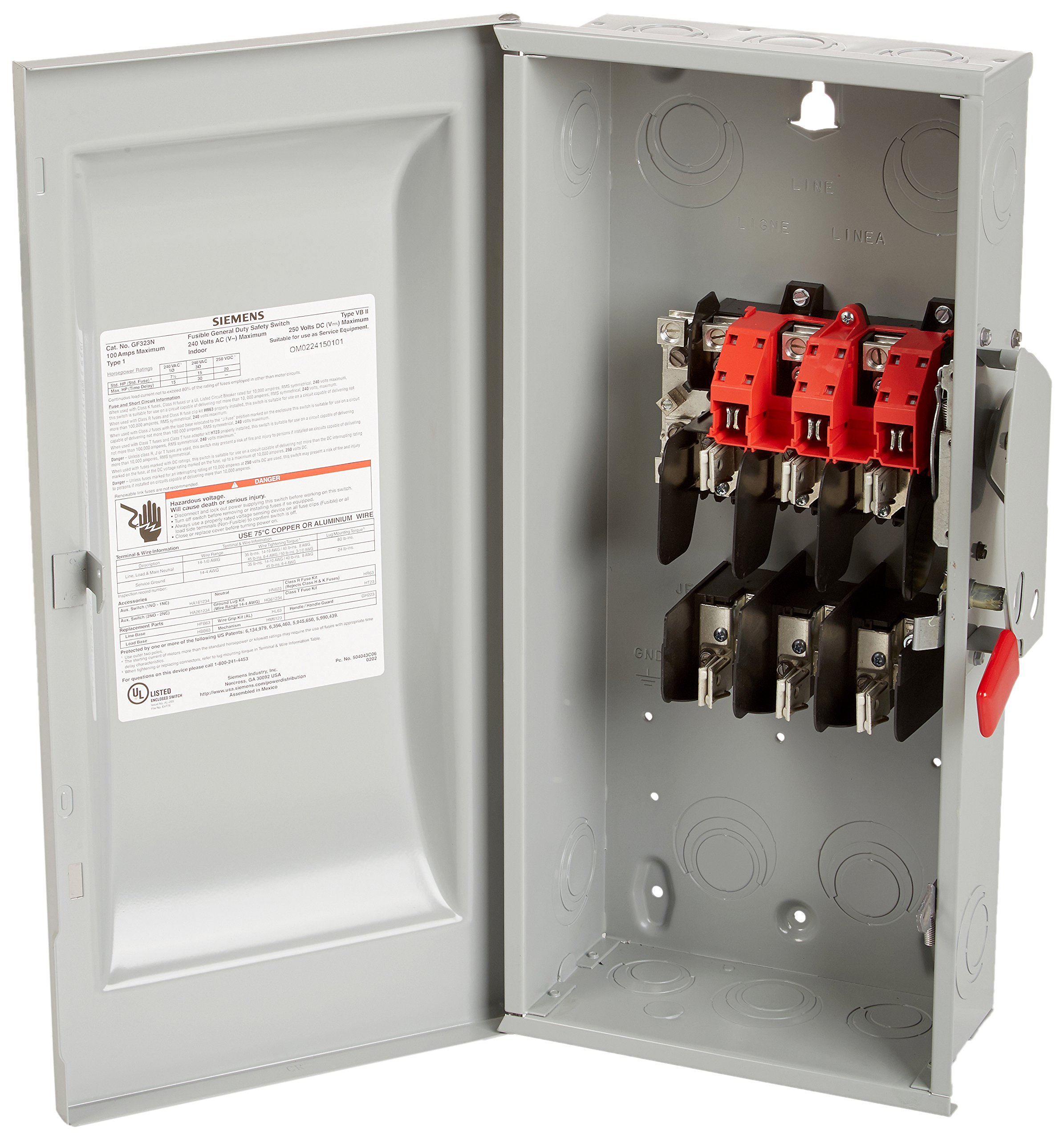 SIEMENS GF323N 100 Amp, 3 Pole, 240-Volt, 4 Wire, Fused