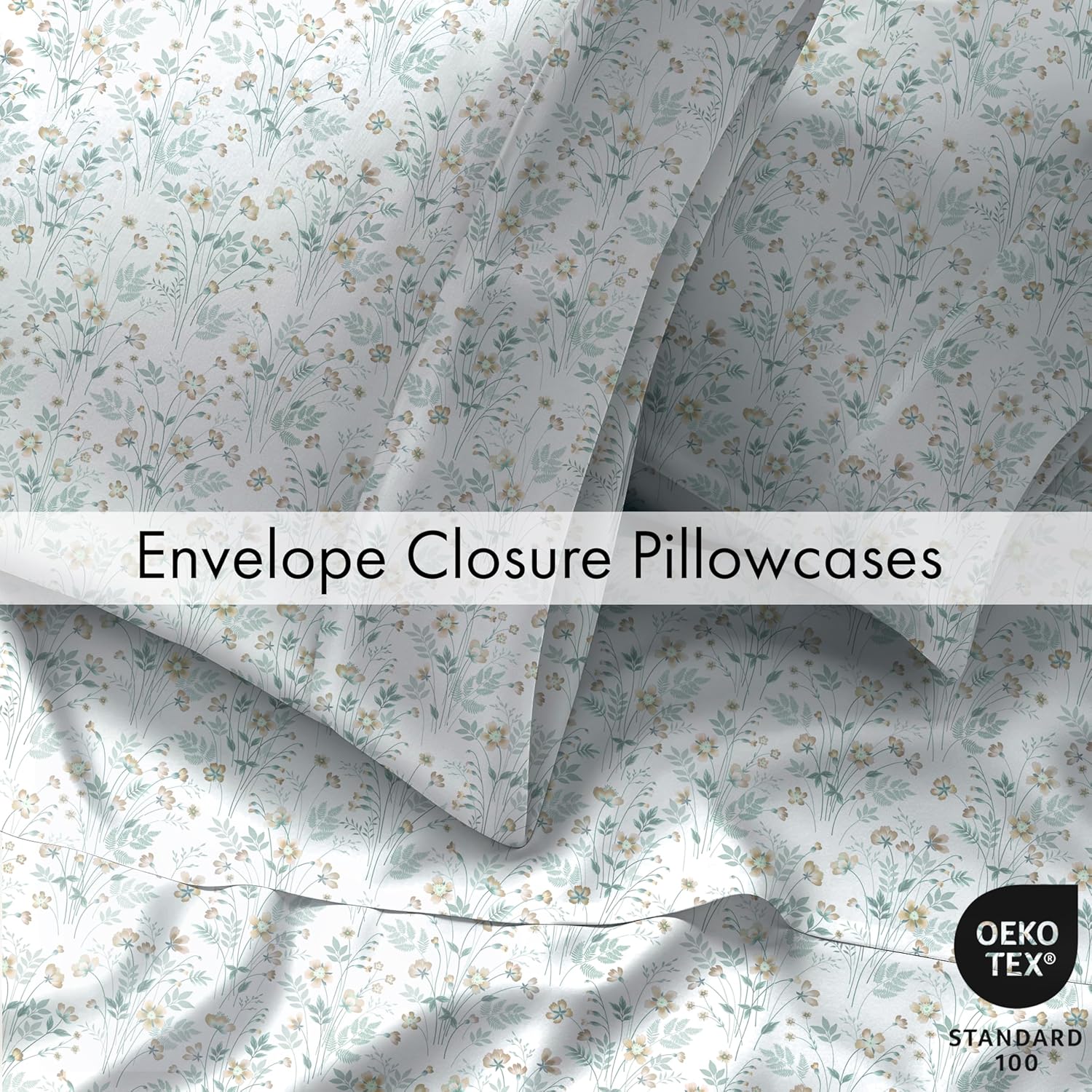 RUVANTI 6 Pcs Cotton Sheets - 100% Natural Cotton Soft, Lightweight & Breathable Crispy Percale Bed Sheets, Queen Sheet Set 16" Deep Pockets, Fleur & Field - Image 6