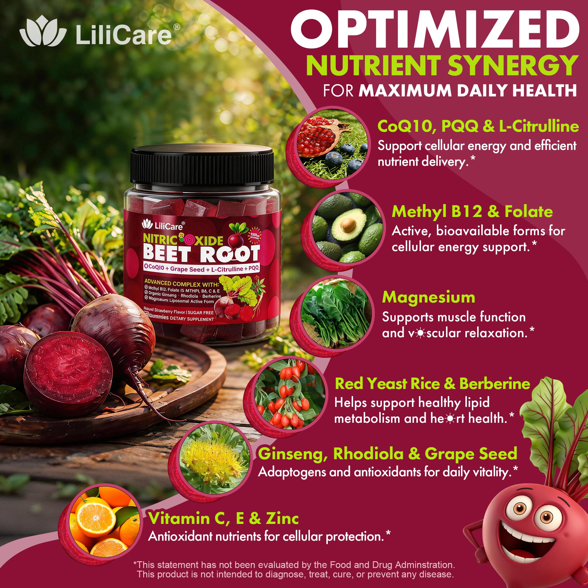 Beet Root Gummies 1500mg for Women & Men, Nitric Oxide Support, pack of 2 — Amazon image 6